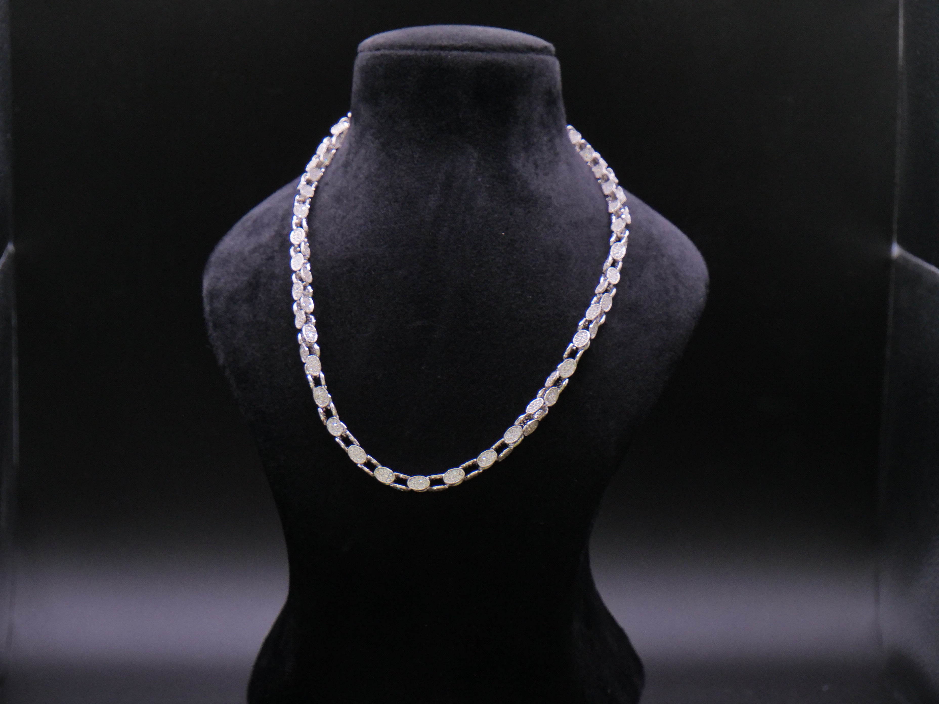 Oval Pavé Link Chain Necklace In White Gold With Full CZ Stone Setting