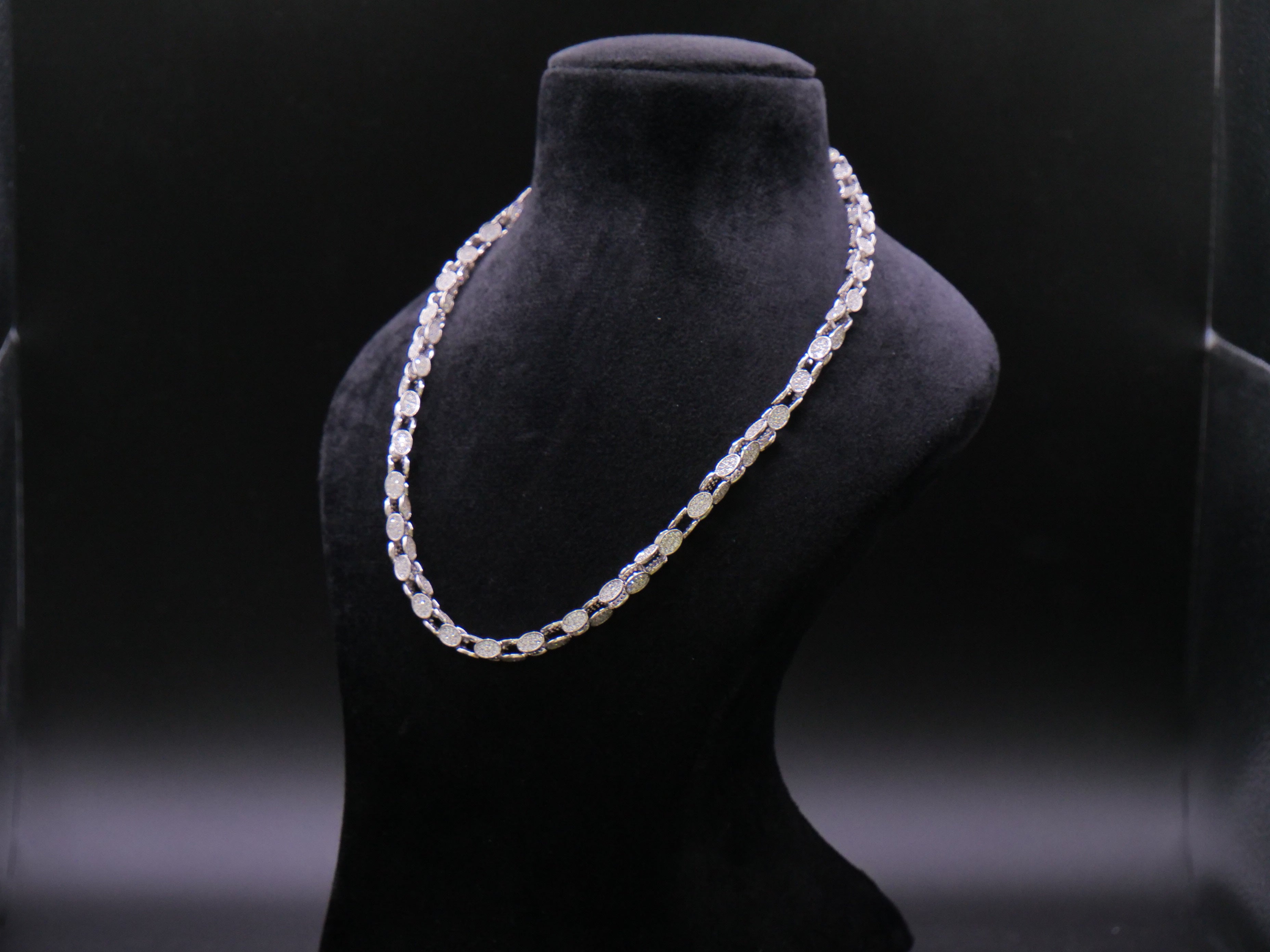 Oval Pavé Link Chain Necklace In White Gold With Full CZ Stone Setting