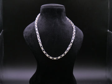 Oval Pavé Link Chain Necklace In White Gold With Full CZ Stone Setting