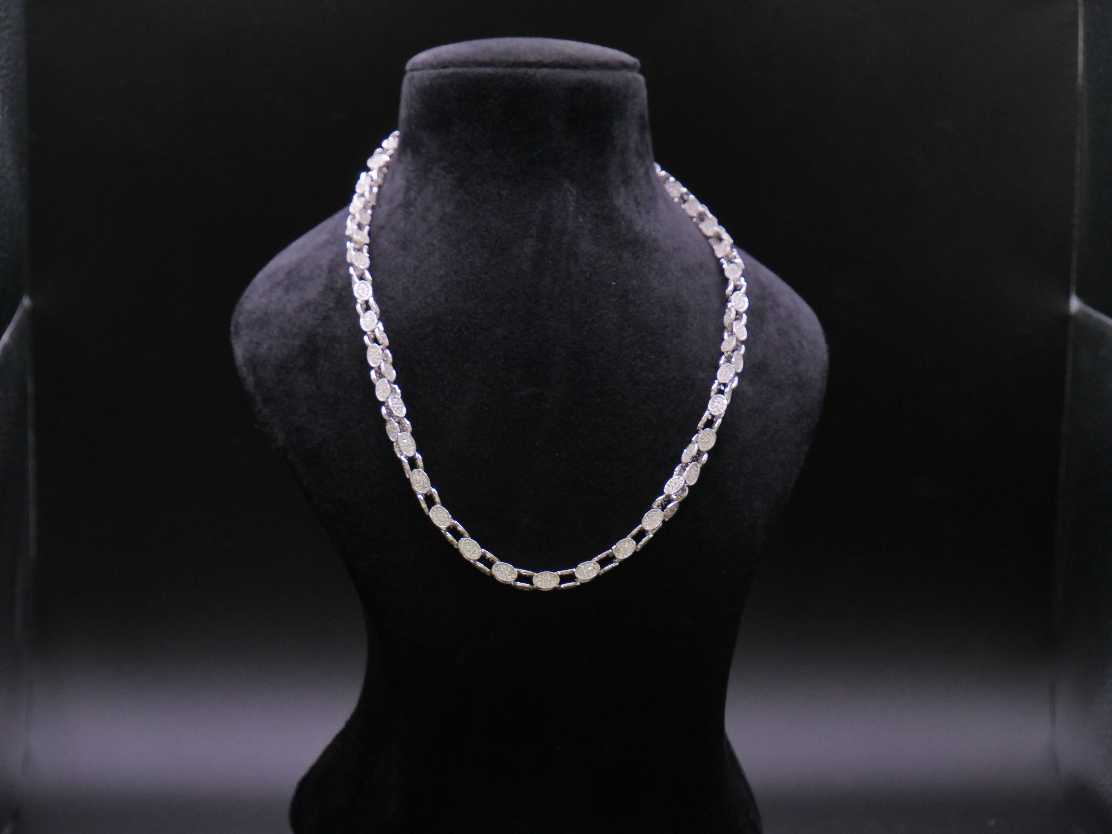 Oval Pavé Link Chain Necklace In White Gold With Full CZ Stone Setting
