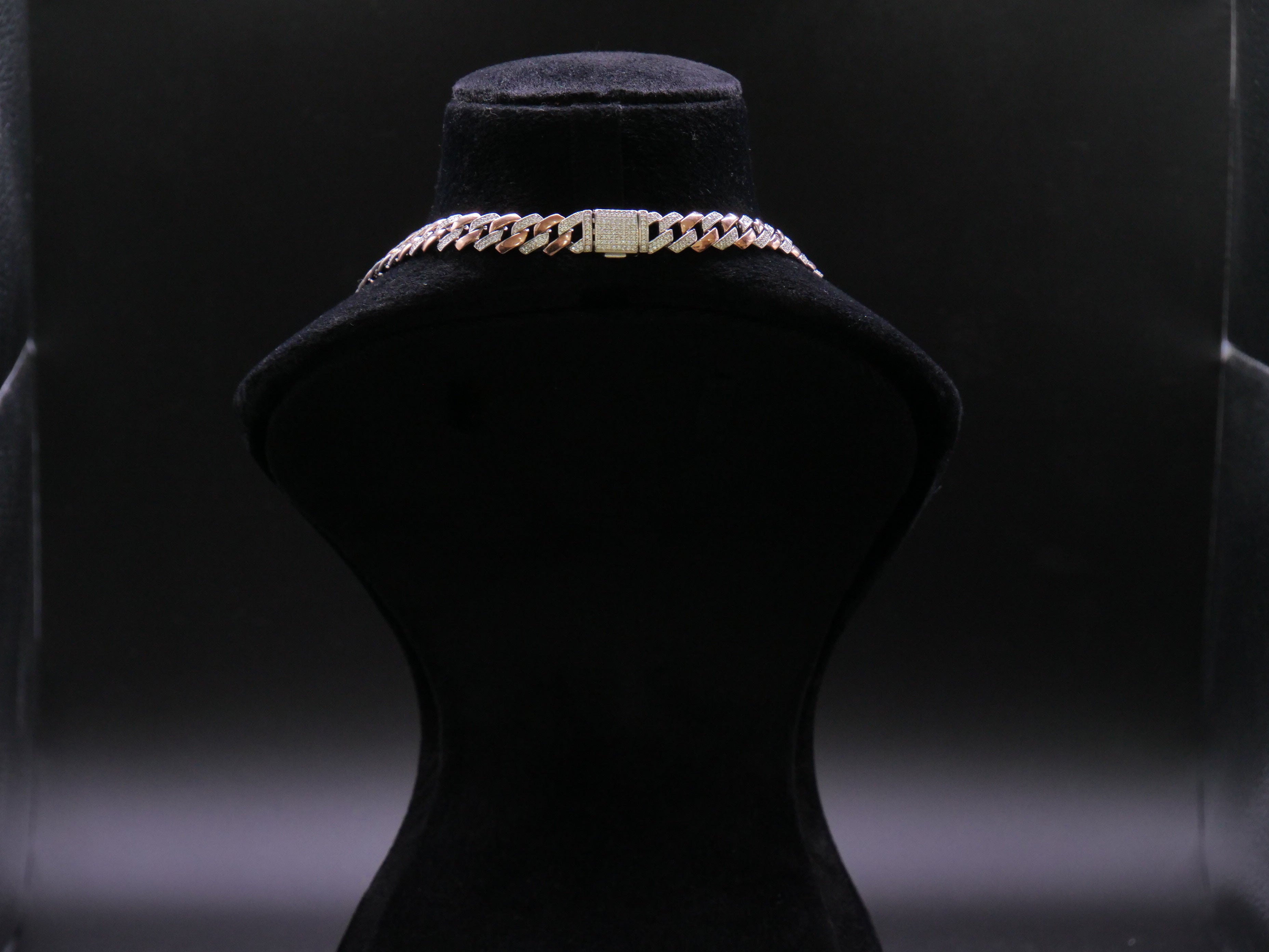 Rose Gold Cuban Link Chain Necklace With Full Pavé CZ Stone Setting