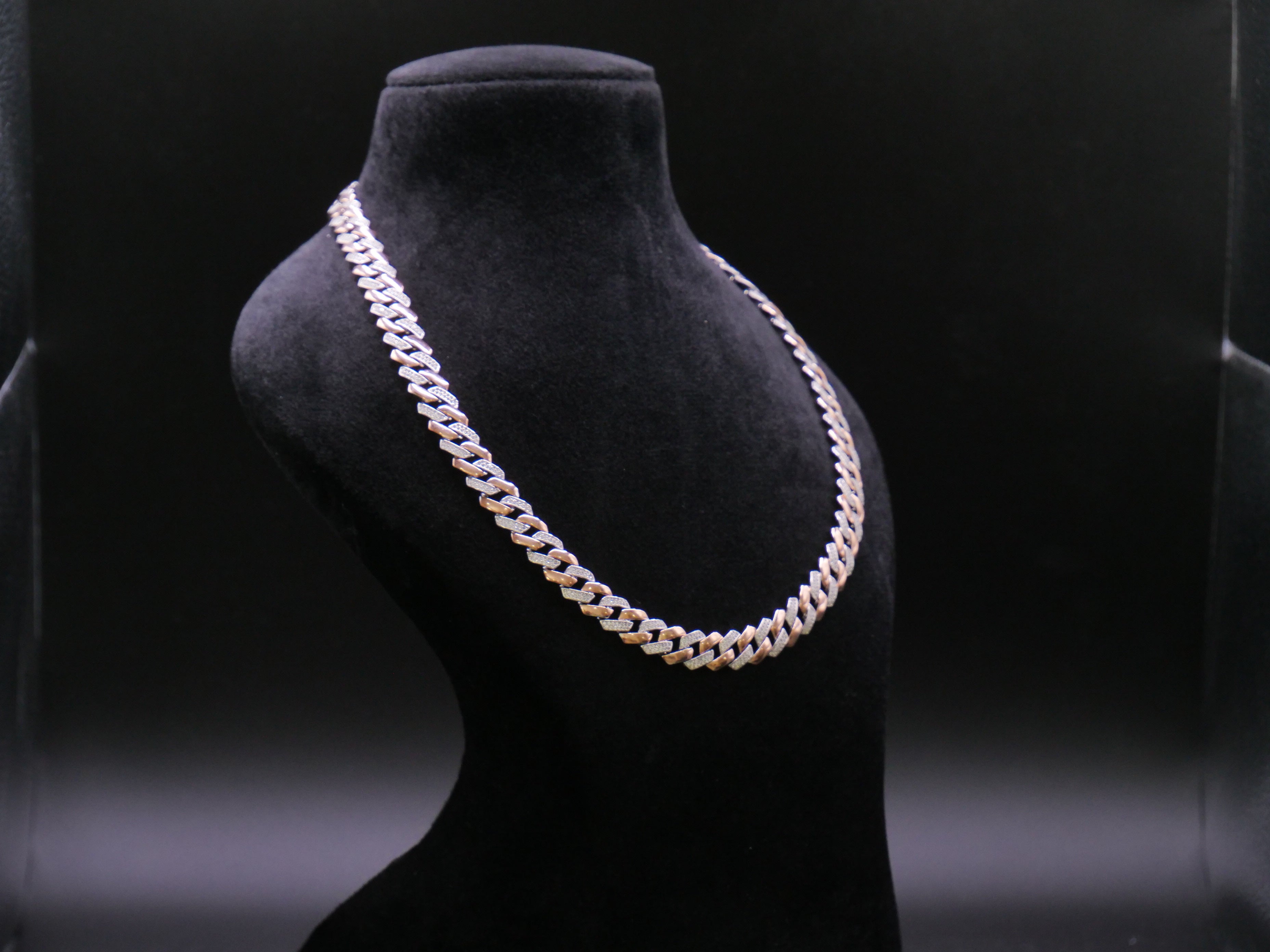 Rose Gold Cuban Link Chain Necklace With Full Pavé CZ Stone Setting