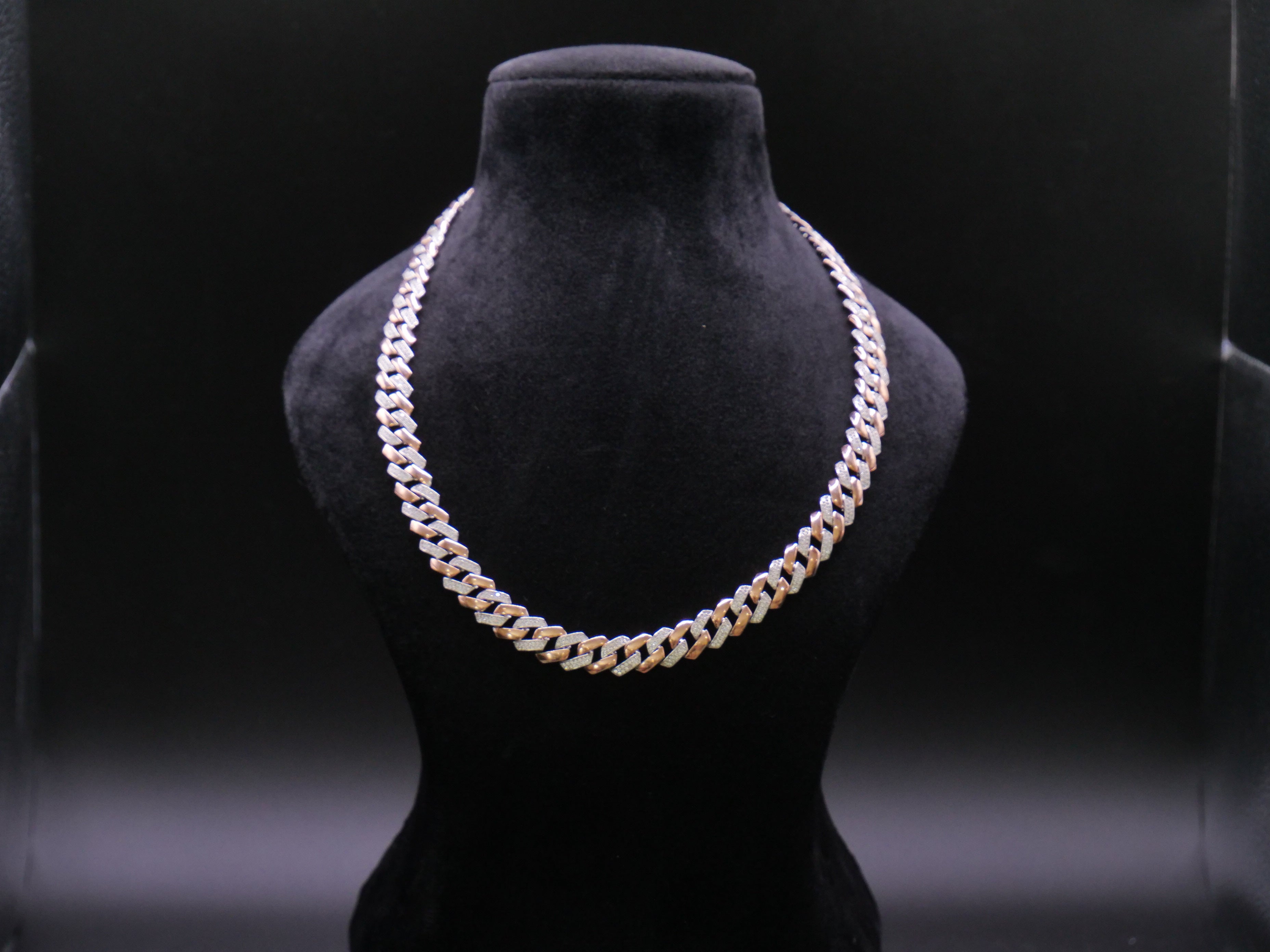 Rose Gold Cuban Link Chain Necklace With Full Pavé CZ Stone Setting