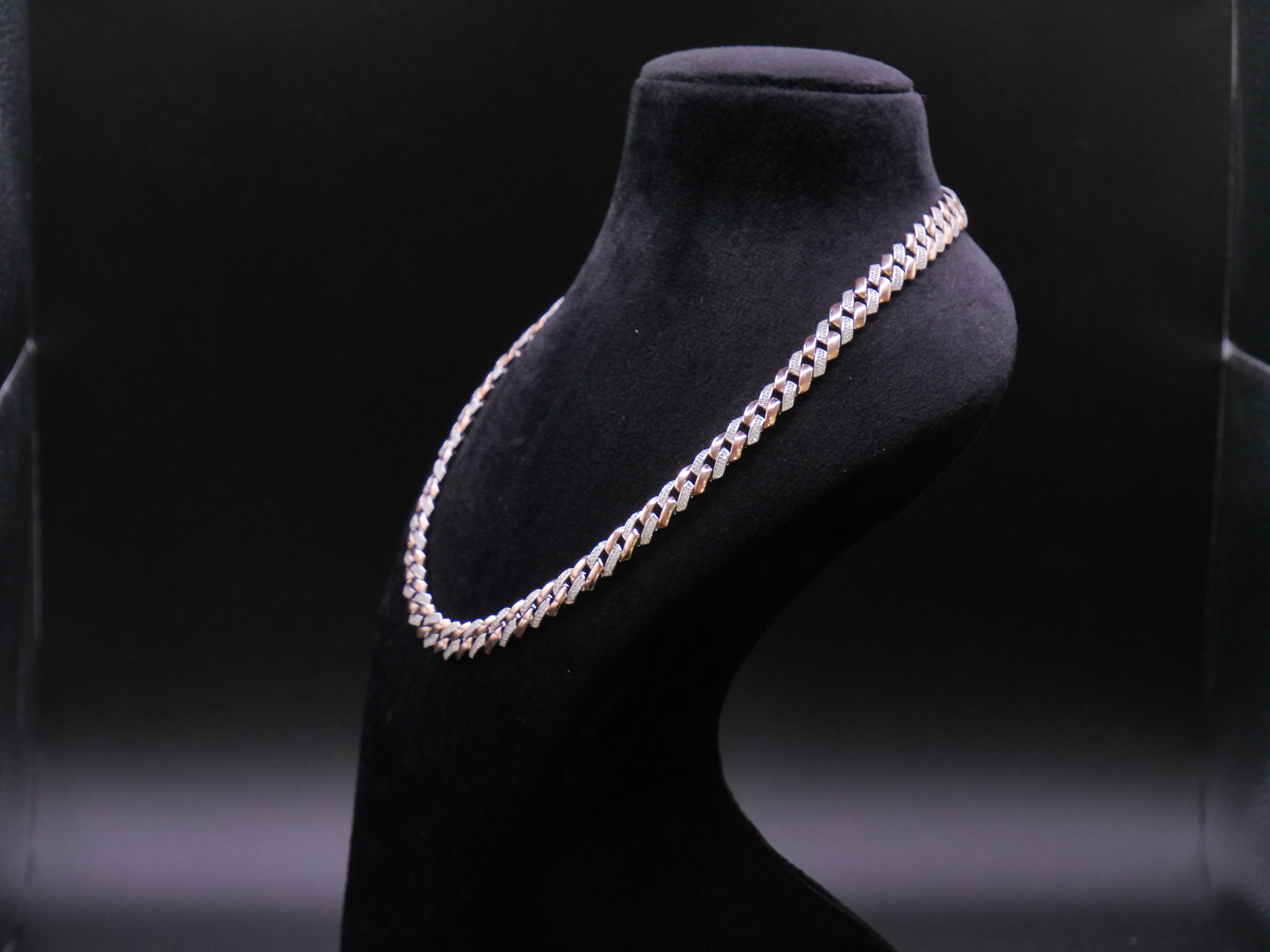 Rose Gold Cuban Link Chain Necklace With Full Pavé CZ Stone Setting