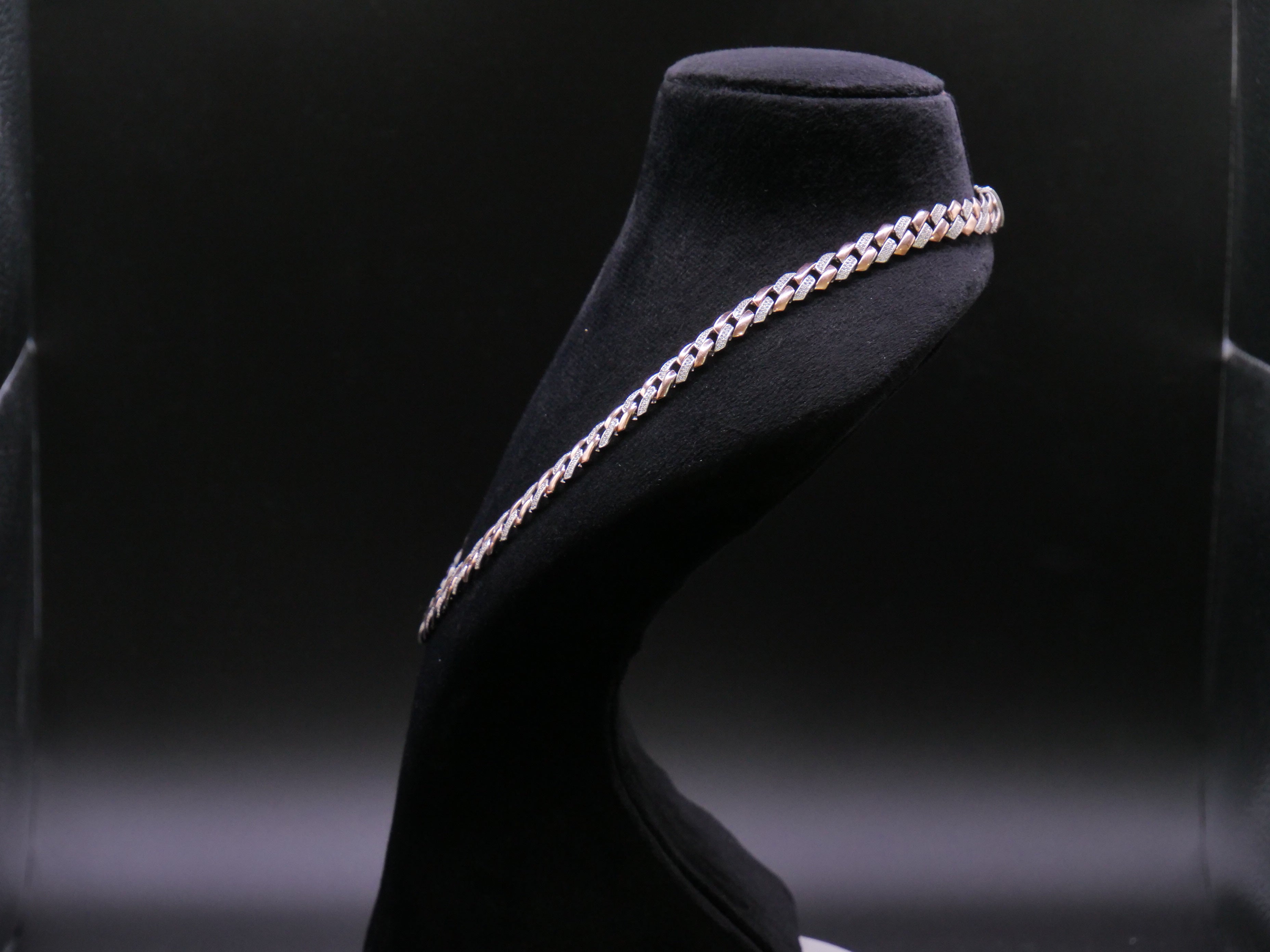 Rose Gold Cuban Link Chain Necklace With Full Pavé CZ Stone Setting