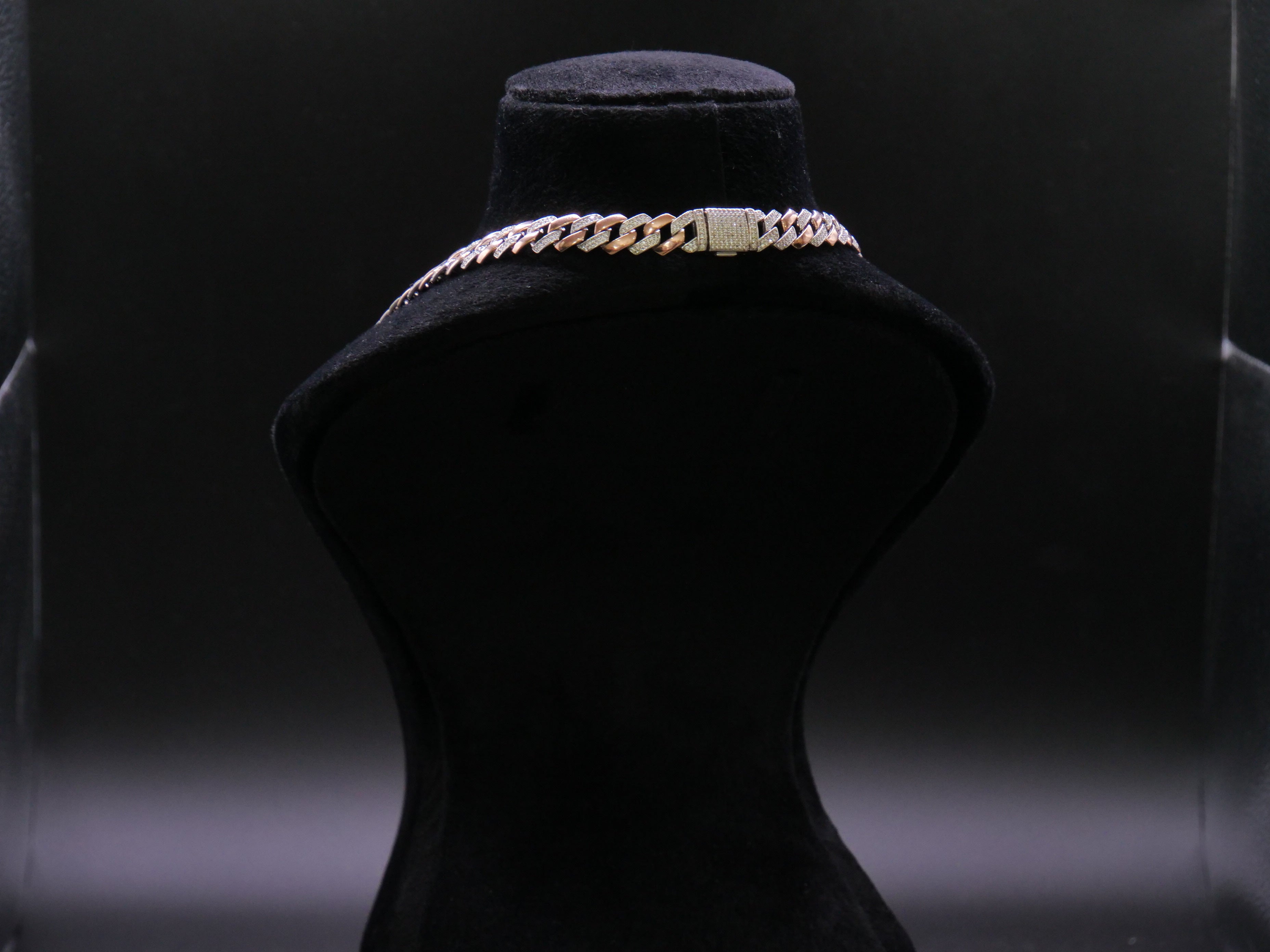 Rose Gold Cuban Link Chain Necklace With Full Pavé CZ Stone Setting