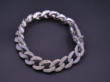 Oval Pavé Link Chain Necklace In White Gold With Full CZ Stone Setting