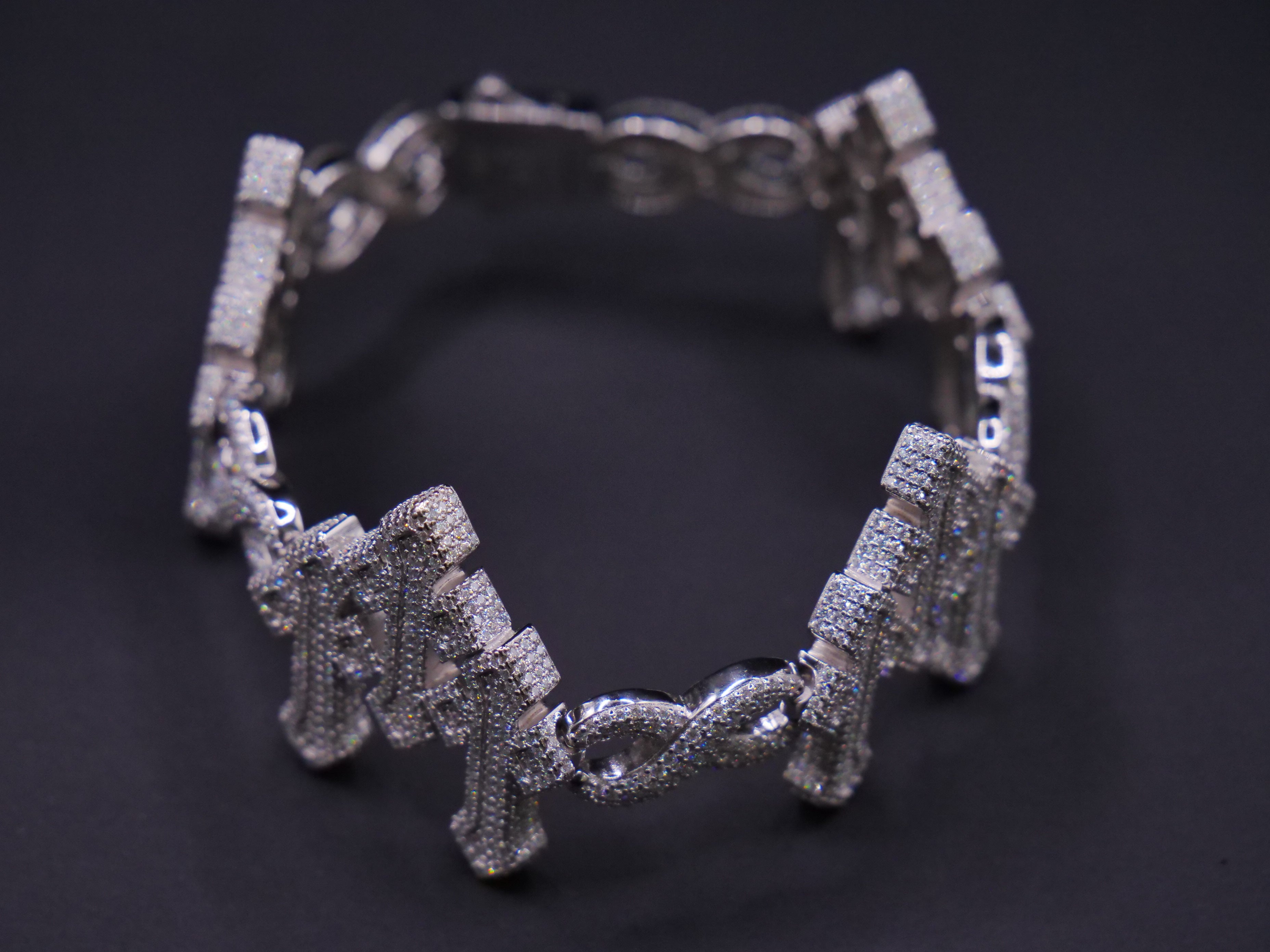 Iced Out Infinity Link Bracelet In Silver With Full Pavé CZ & Box Clasp Closure