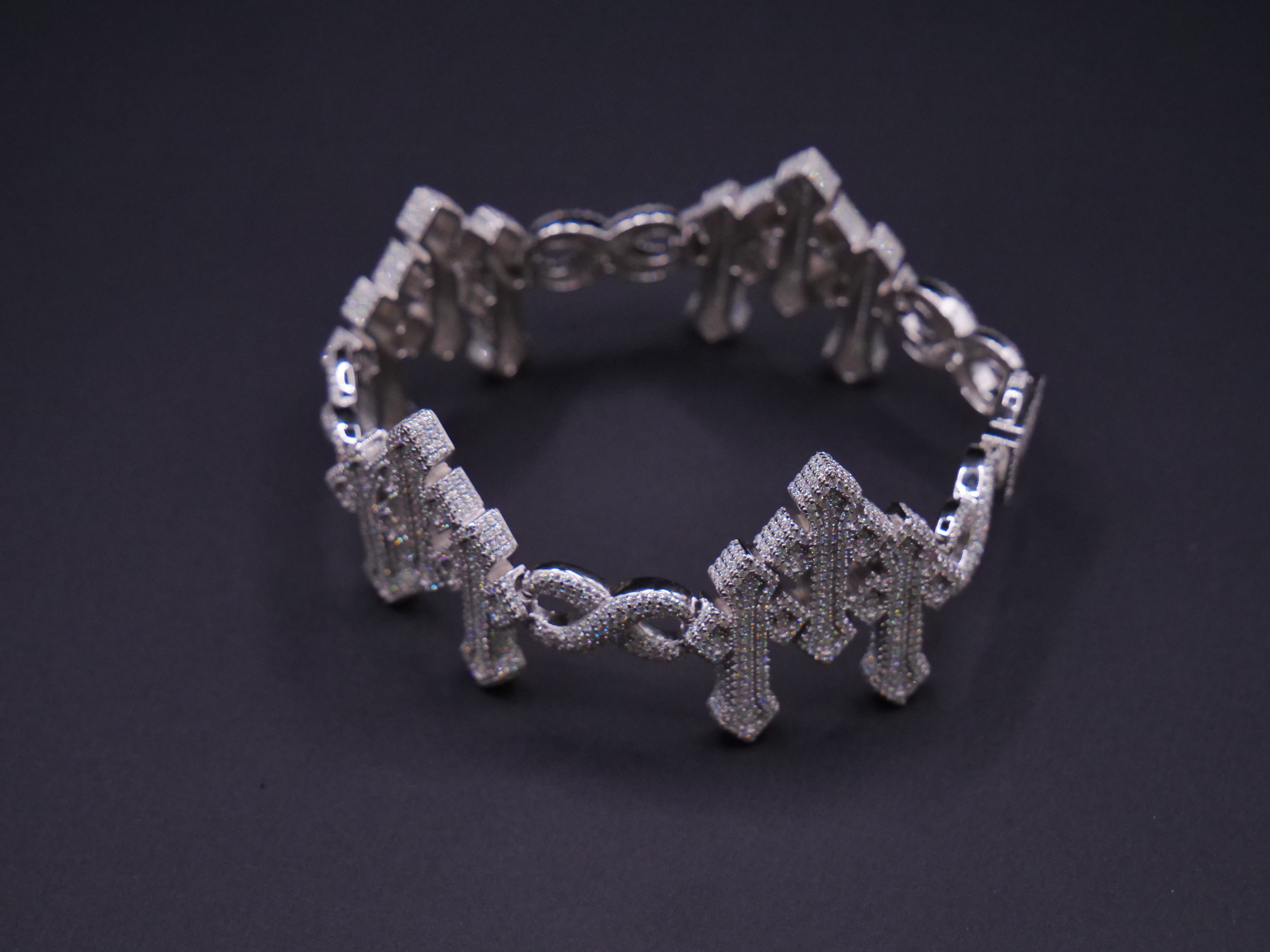 Iced Out Infinity Link Bracelet In Silver With Full Pavé CZ & Box Clasp Closure