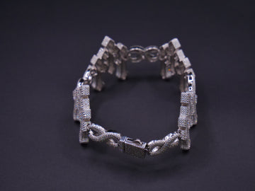 Iced Out Infinity Link Bracelet In Silver With Full Pavé CZ & Box Clasp Closure