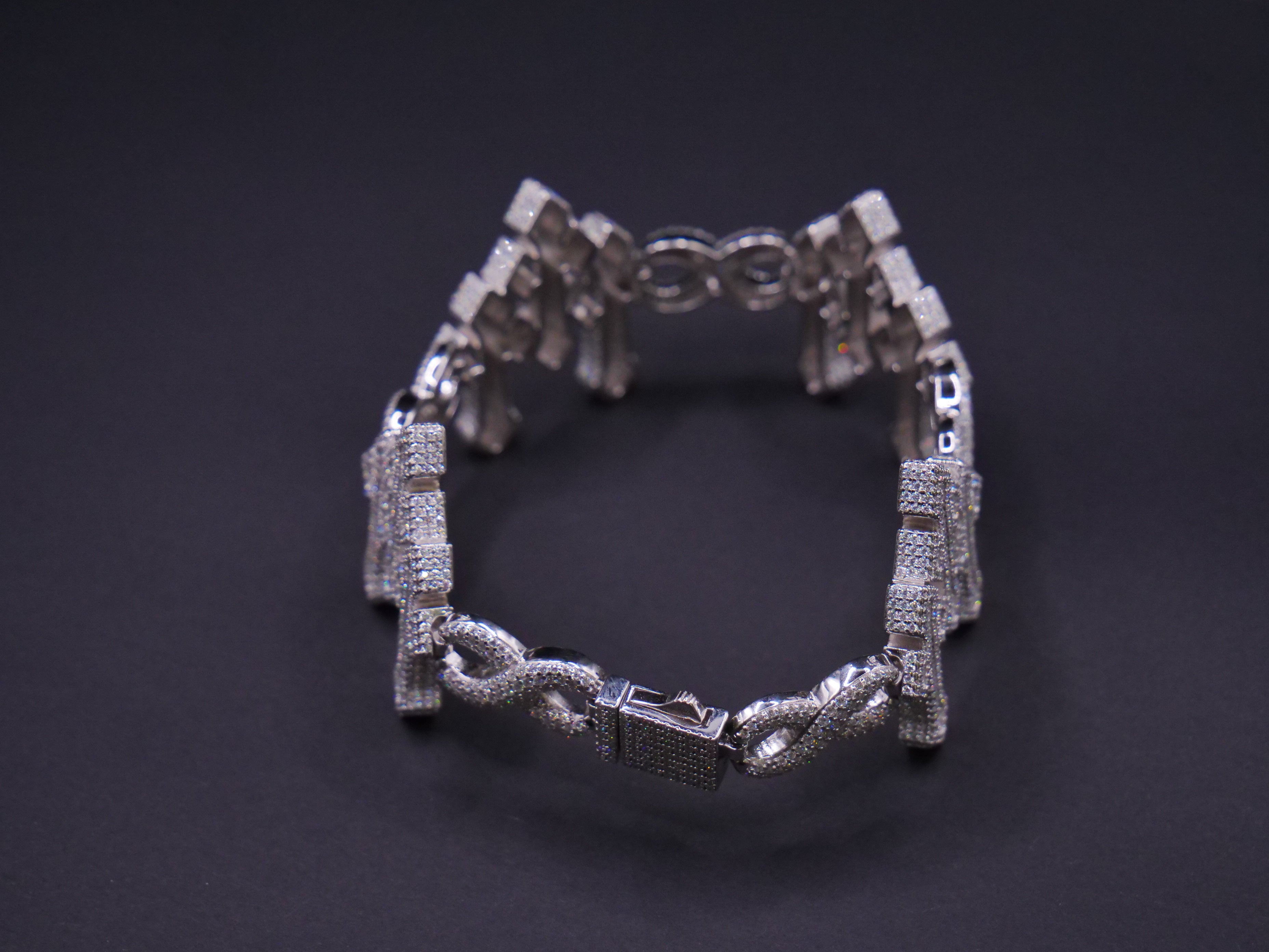 Iced Out Infinity Link Bracelet In Silver With Full Pavé CZ & Box Clasp Closure