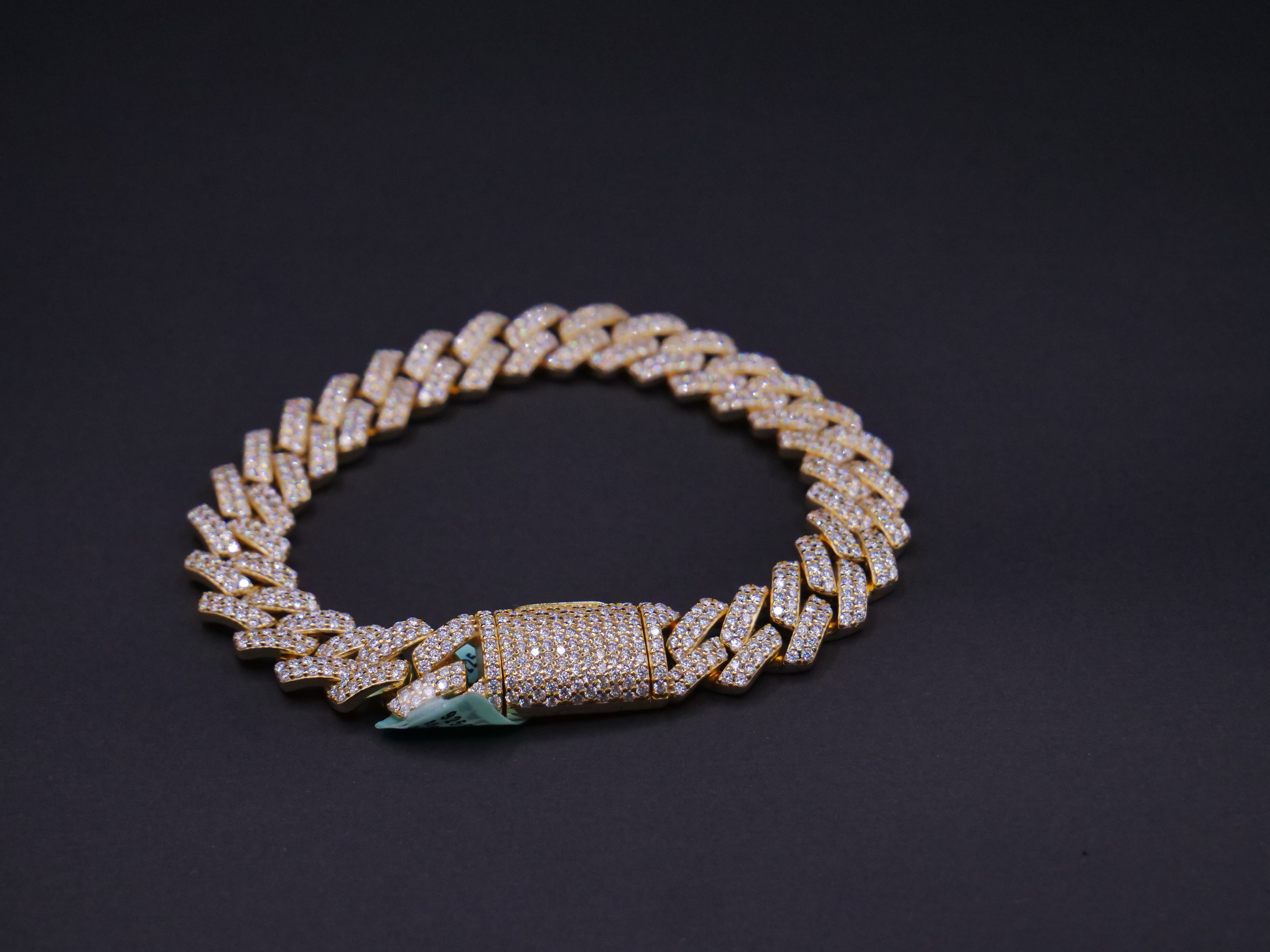 Iced Out Full Pavé Cuban Link Bracelet With Diamond Clasp In Gold