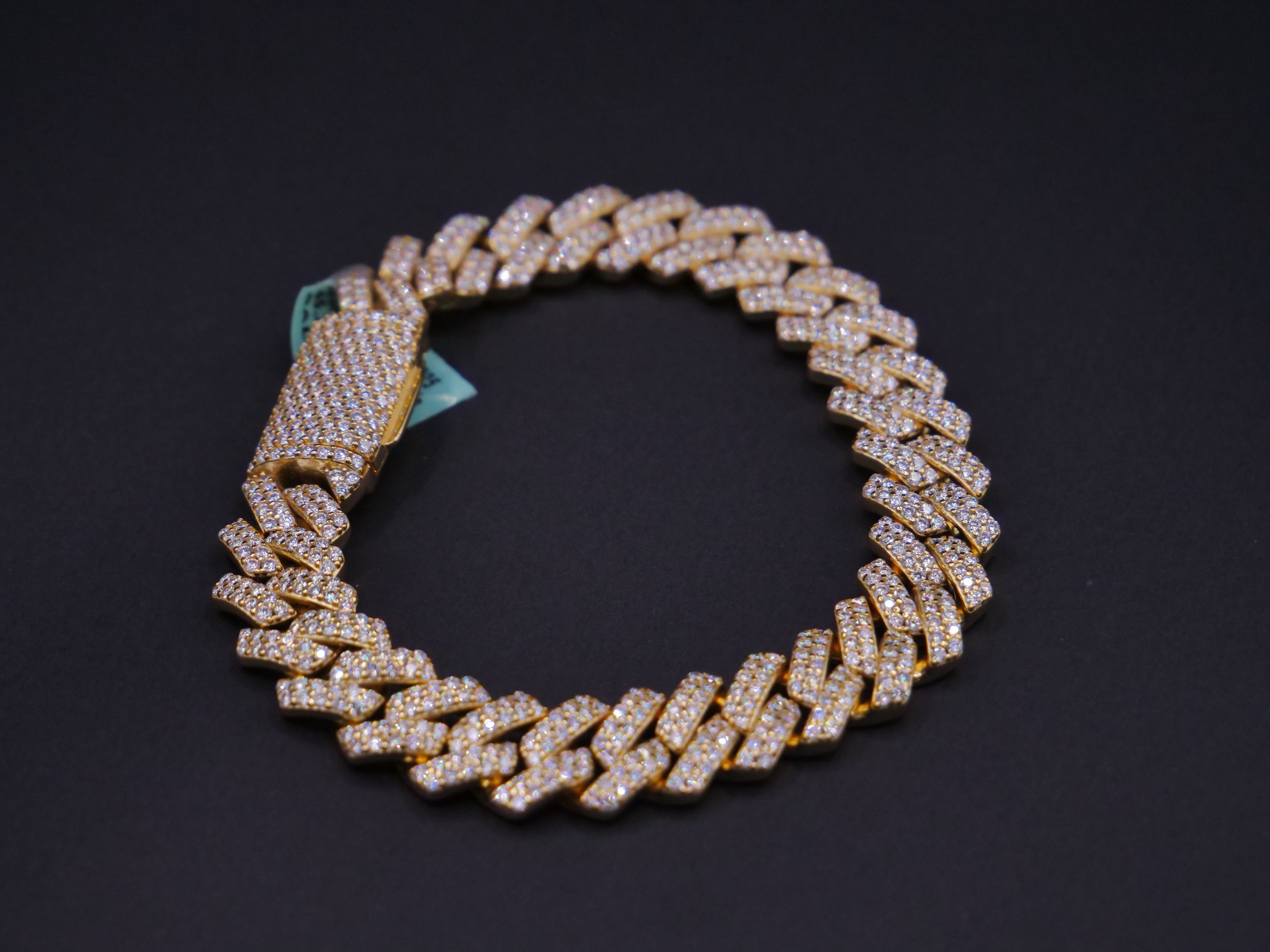 Iced Out Full Pavé Cuban Link Bracelet With Diamond Clasp In Gold
