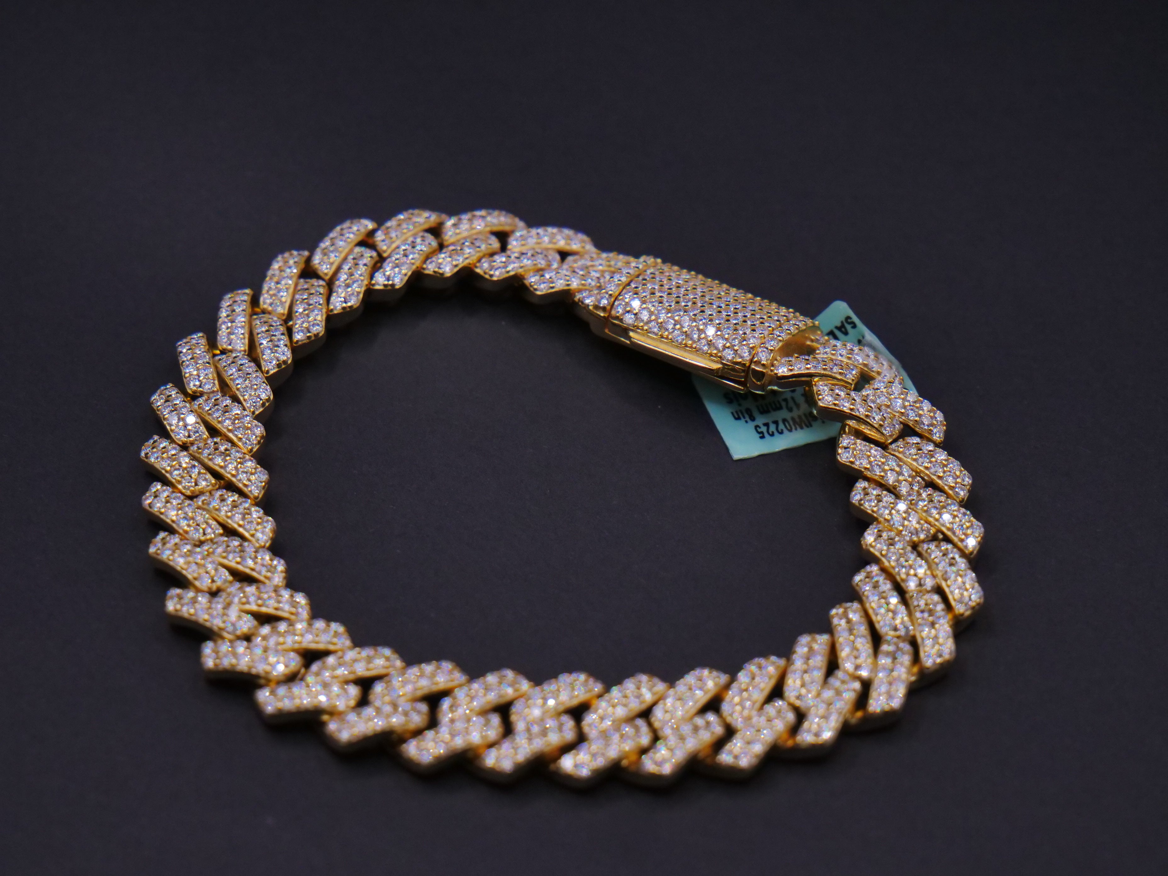 Iced Out Full Pavé Cuban Link Bracelet With Diamond Clasp In Gold