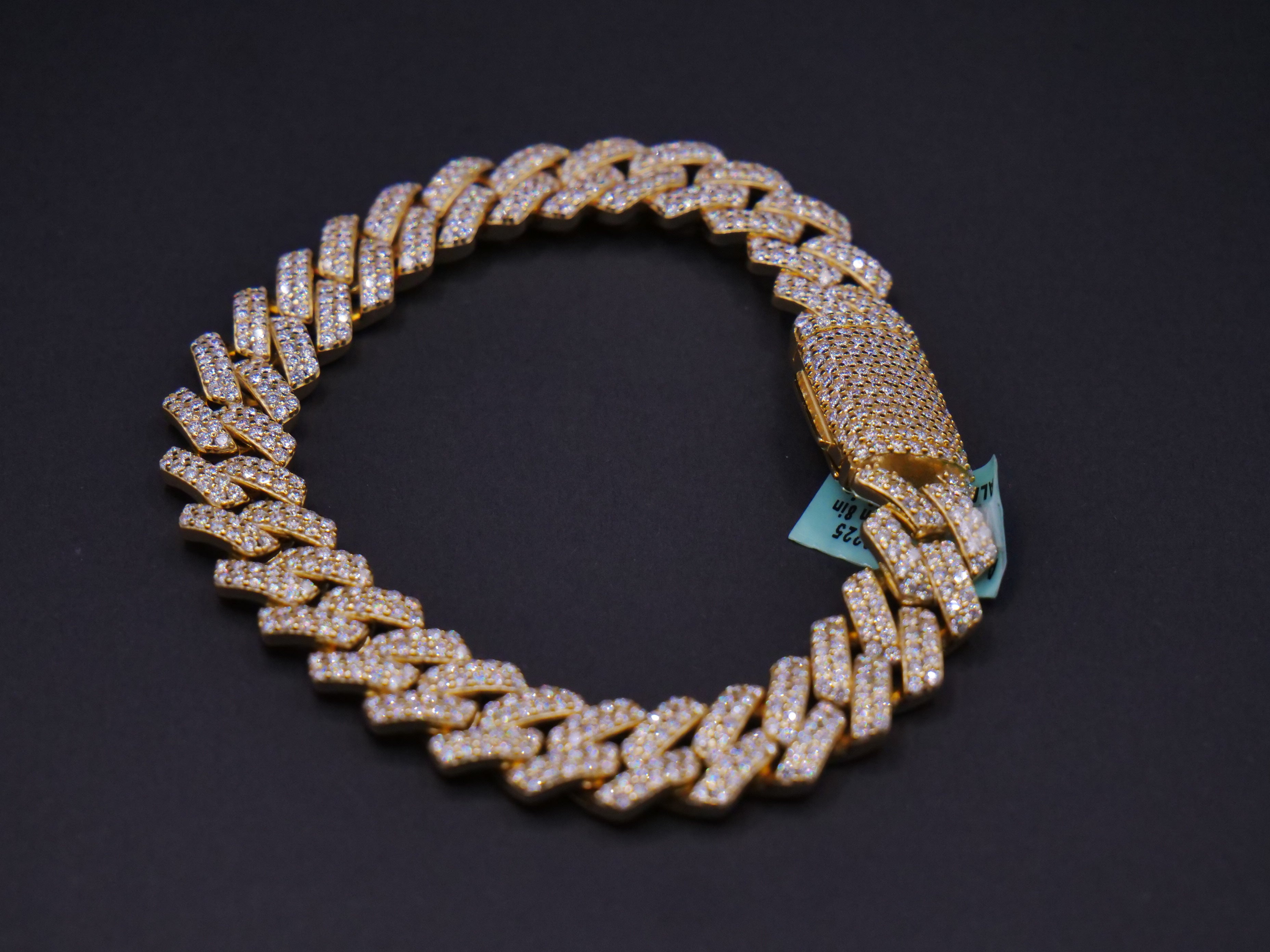 Iced Out Full Pavé Cuban Link Bracelet With Diamond Clasp In Gold
