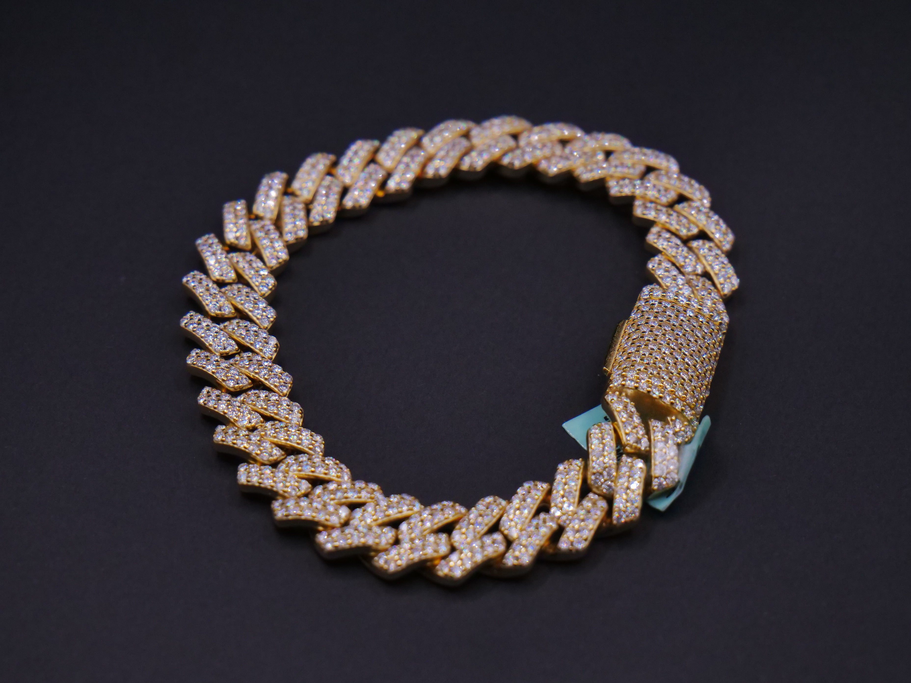 Iced Out Full Pavé Cuban Link Bracelet With Diamond Clasp In Gold