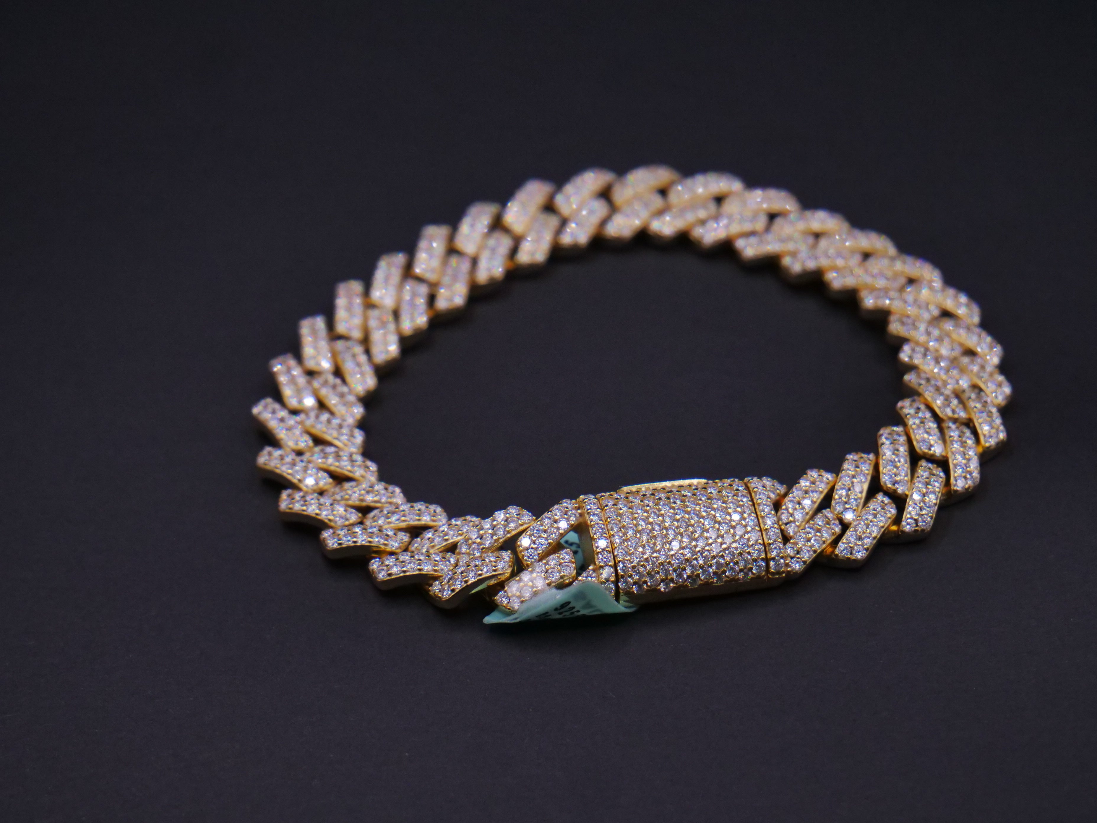 Iced Out Full Pavé Cuban Link Bracelet With Diamond Clasp In Gold