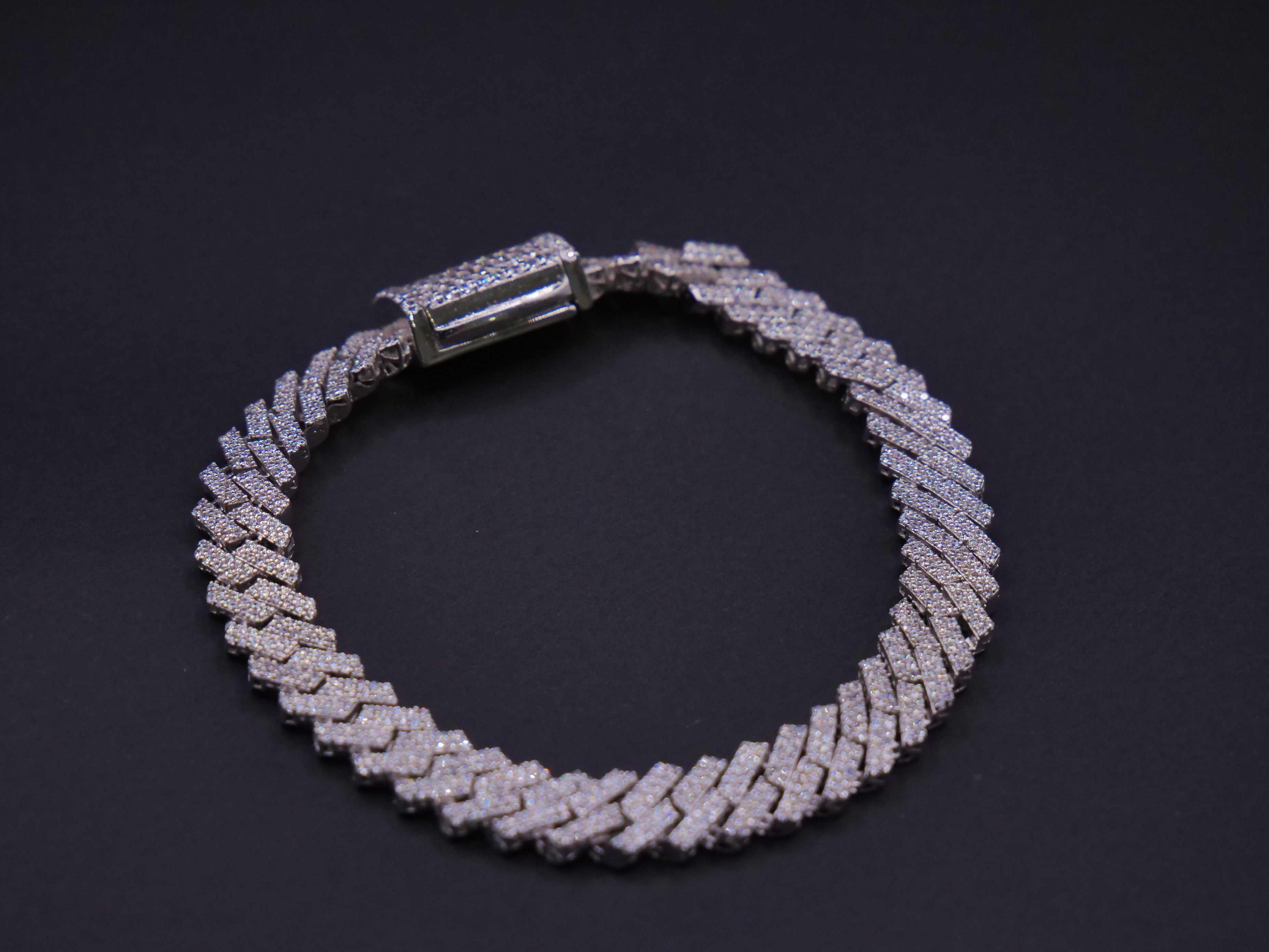 Iced Out Prong-Set Cuban Link Bracelet In White Gold With Full CZ Stone Coverage