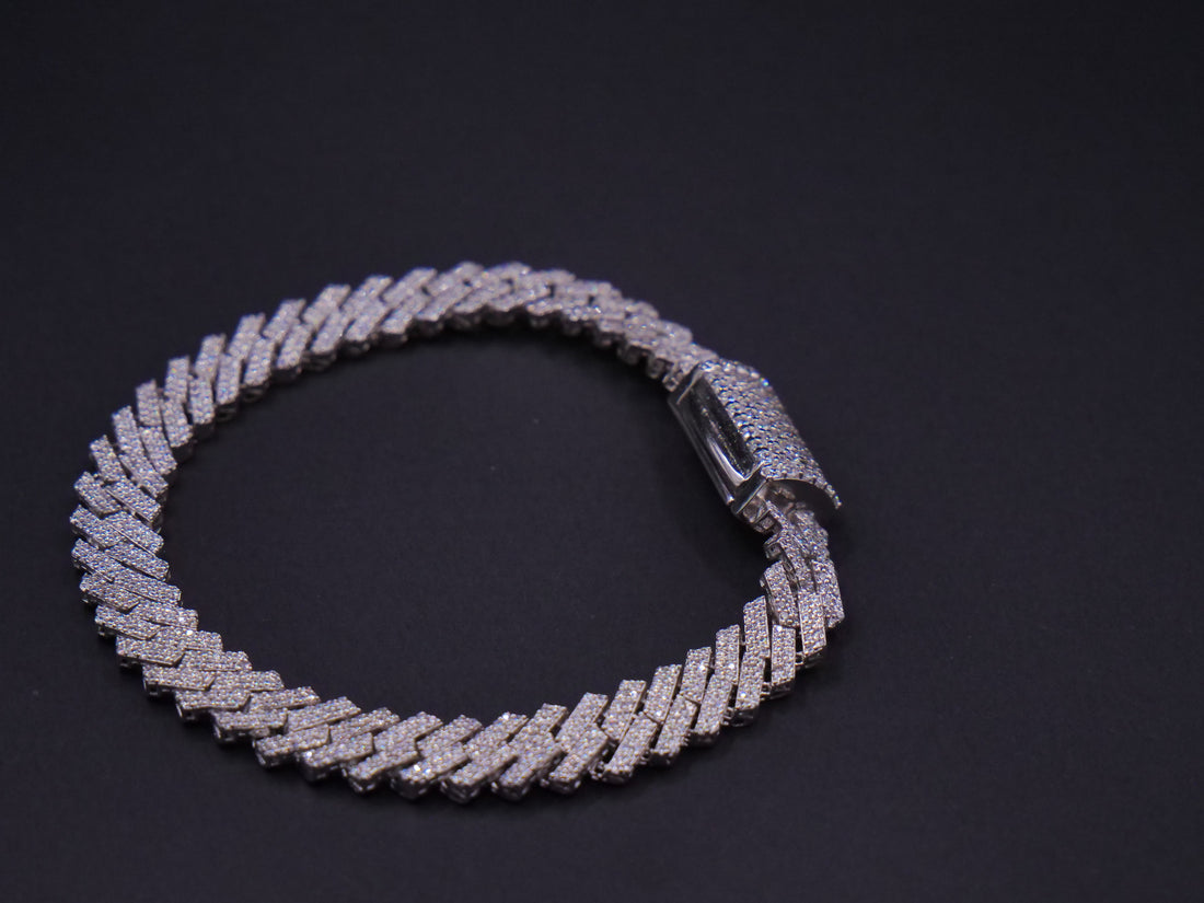 Iced Out Prong-Set Cuban Link Bracelet In White Gold With Full CZ Stone Coverage
