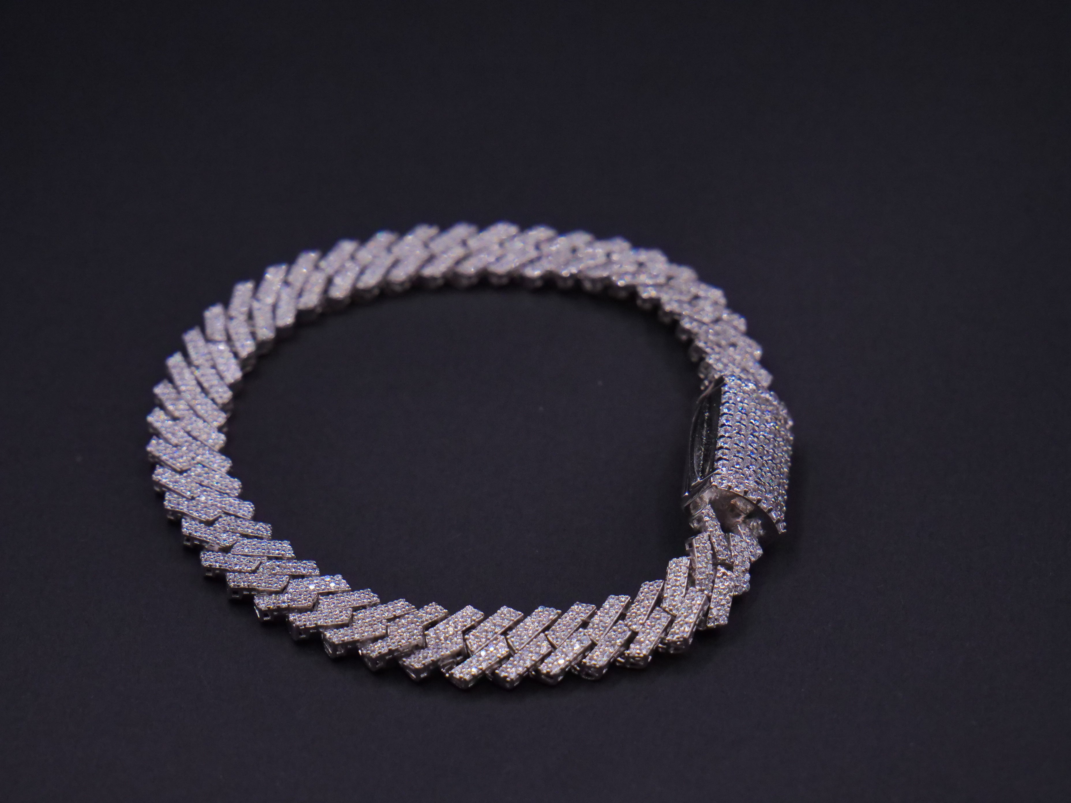 Iced Out Prong-Set Cuban Link Bracelet In White Gold With Full CZ Stone Coverage