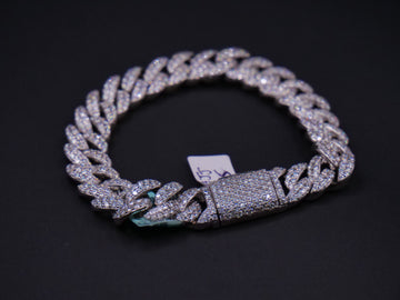 Chunky Iced Out Cuban Link Bracelet In White Gold With Full Pavé CZ & Stone-Set Clasp