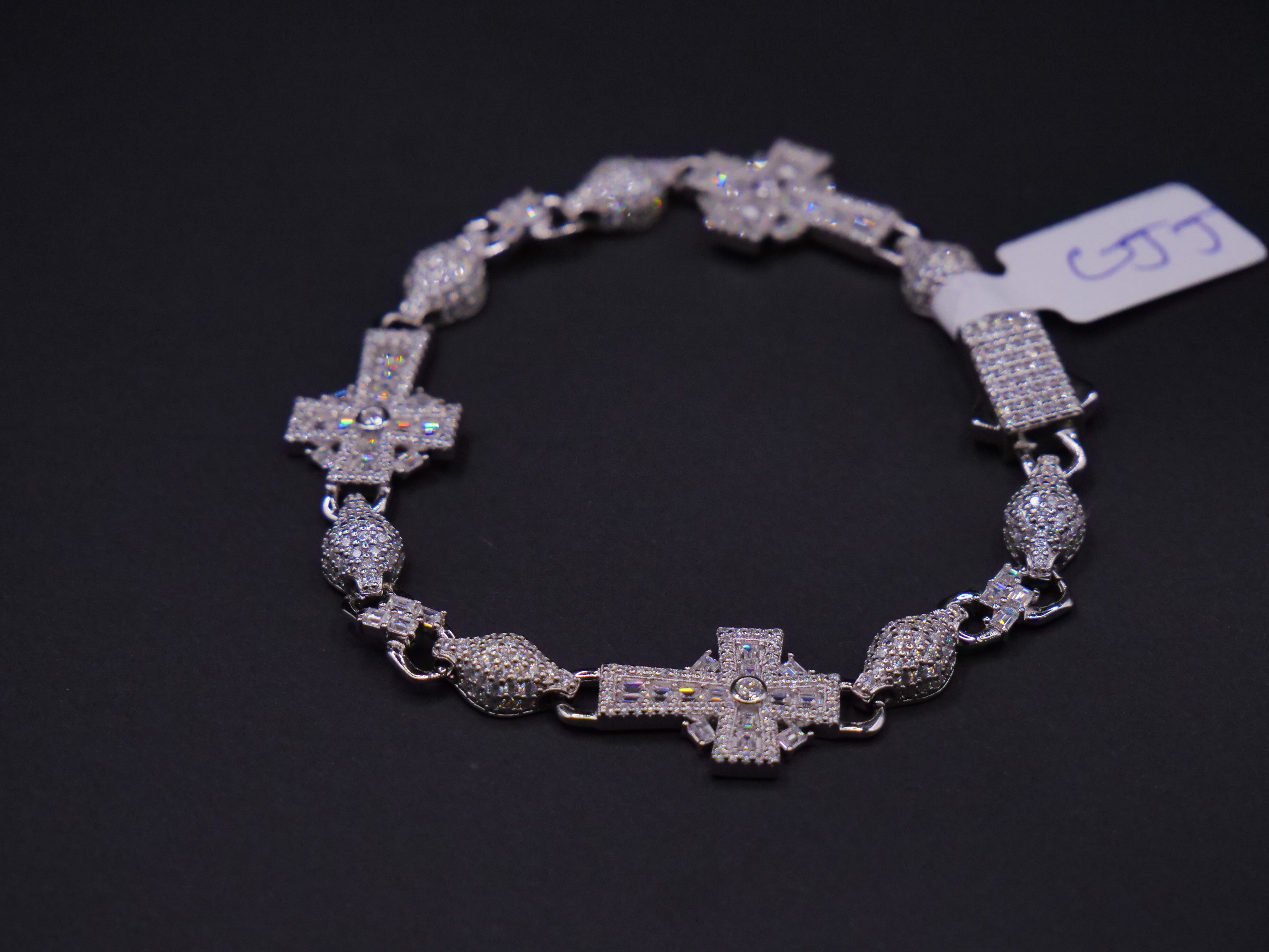 Sacred Cross Pavé Diamond Link Bracelet In White Gold