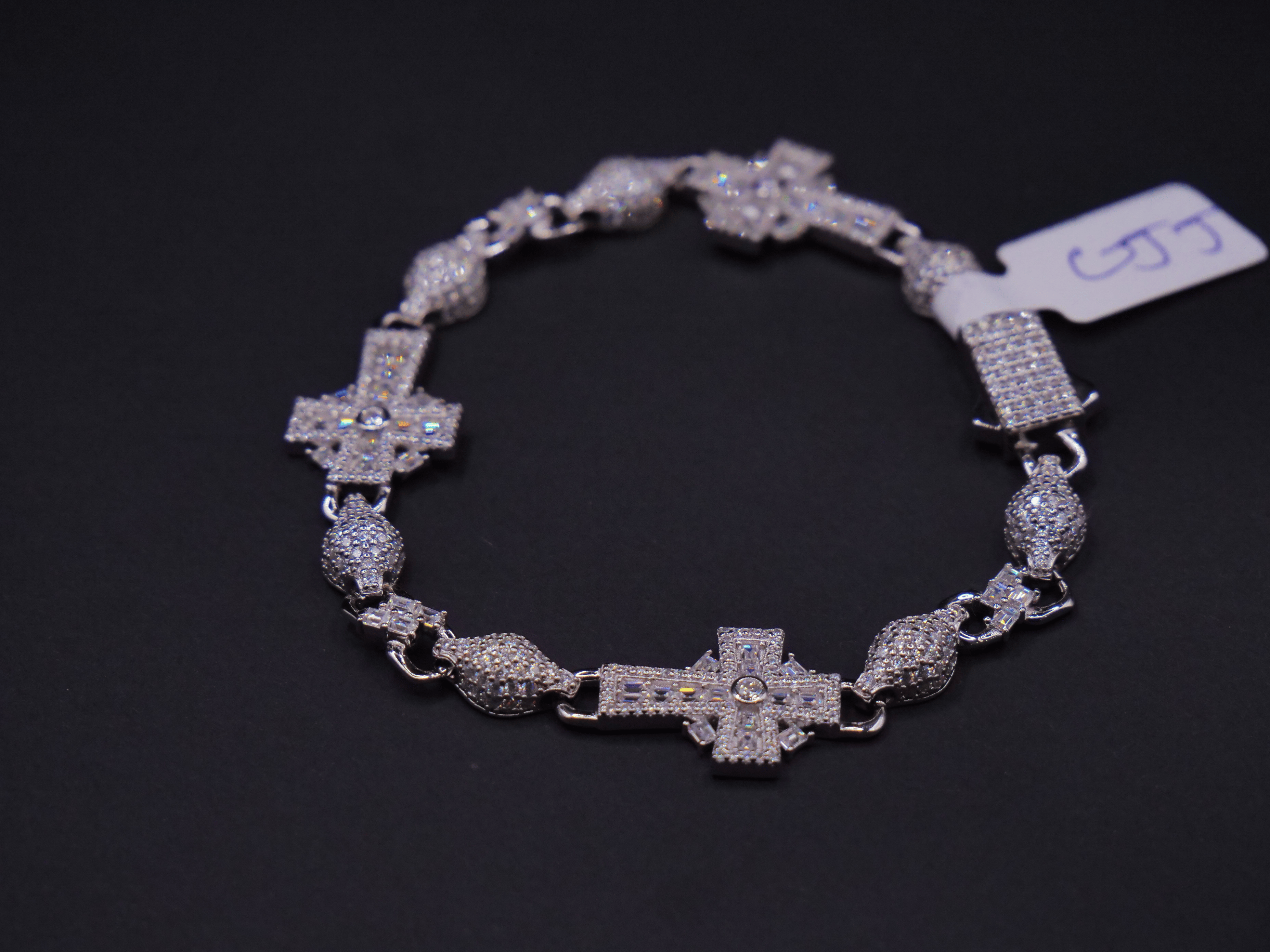 Sacred Cross Pavé Diamond Link Bracelet In White Gold