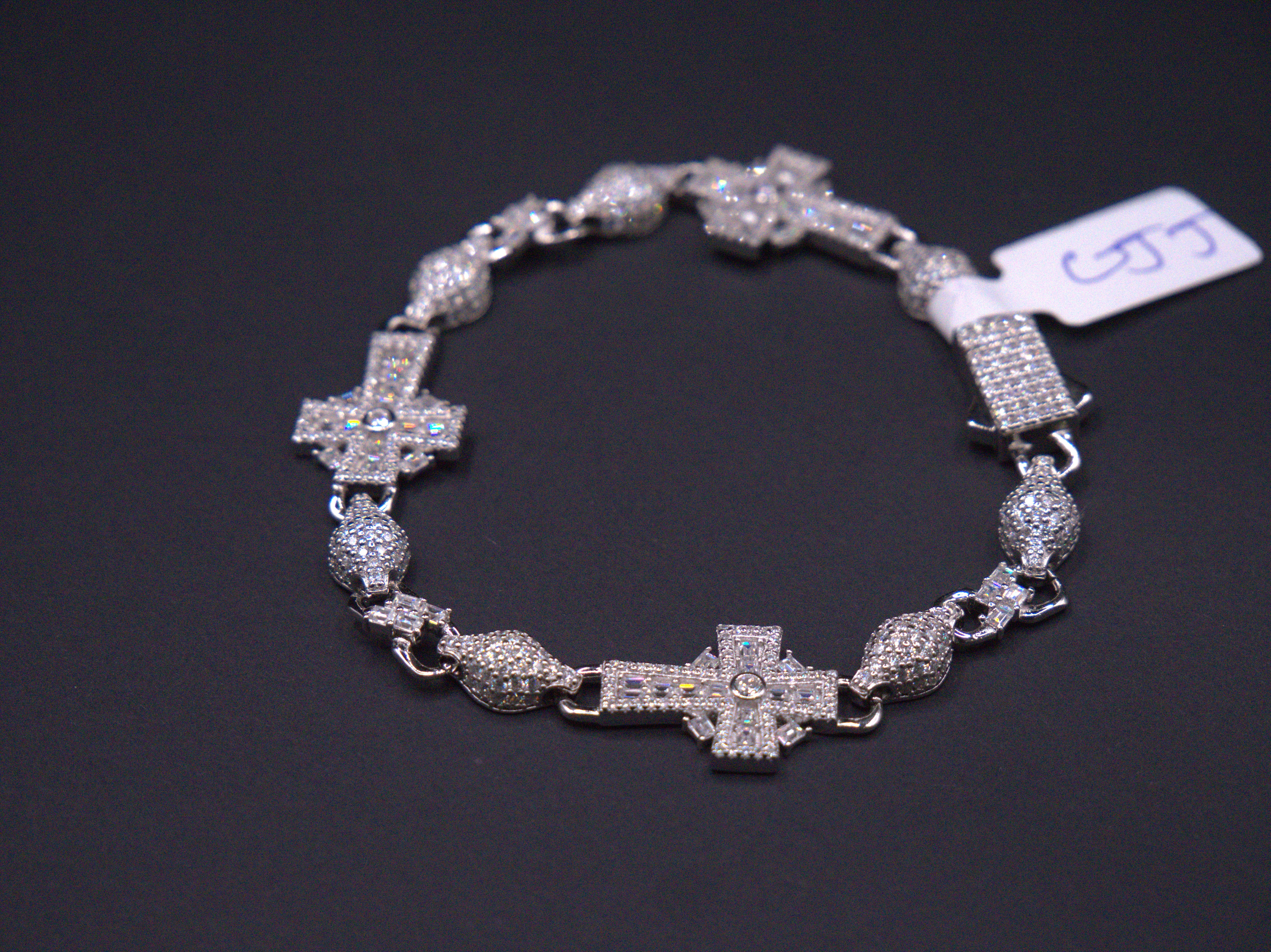 Sacred Cross Pavé Diamond Link Bracelet In White Gold