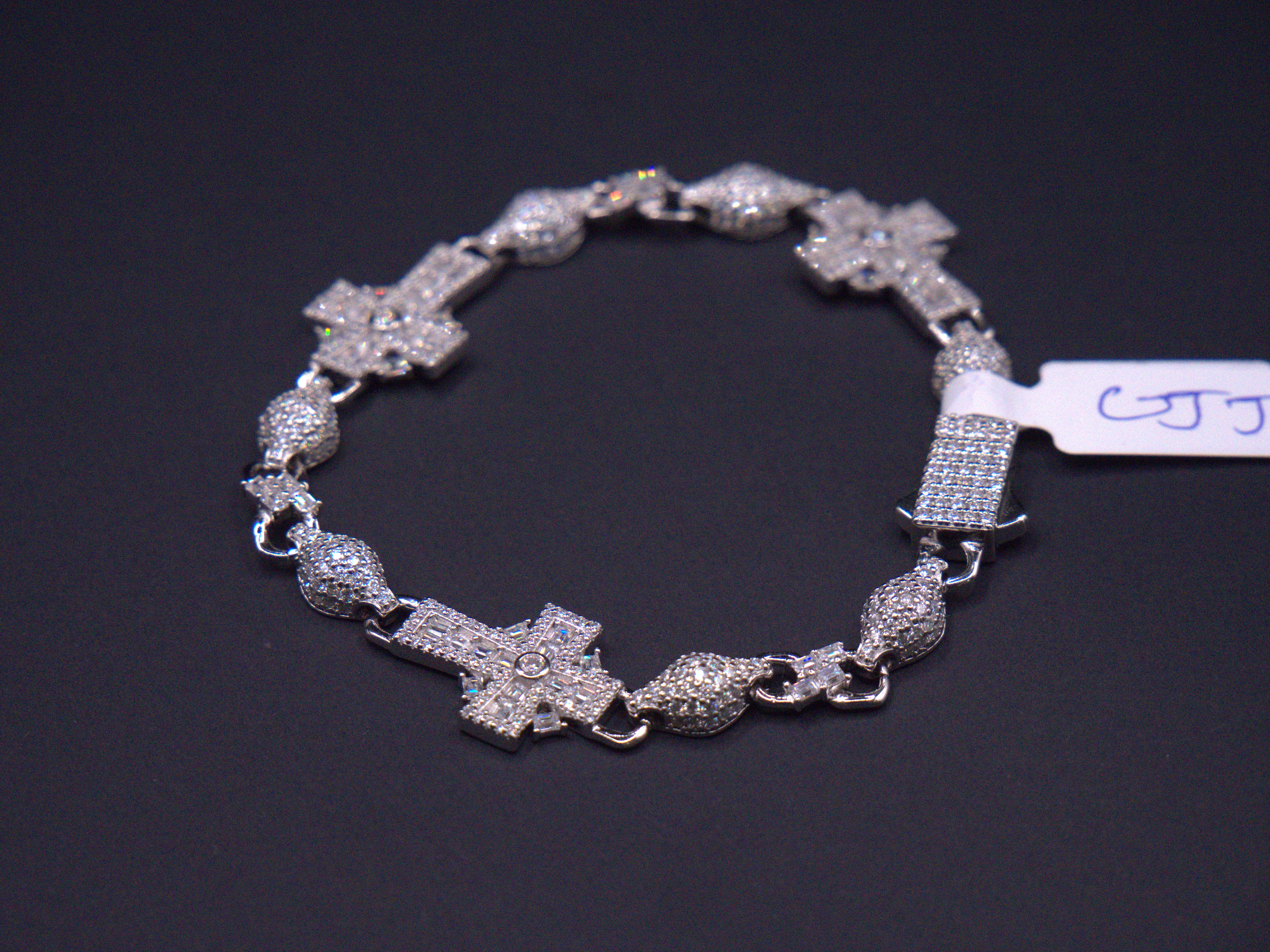 Sacred Cross Pavé Diamond Link Bracelet In White Gold