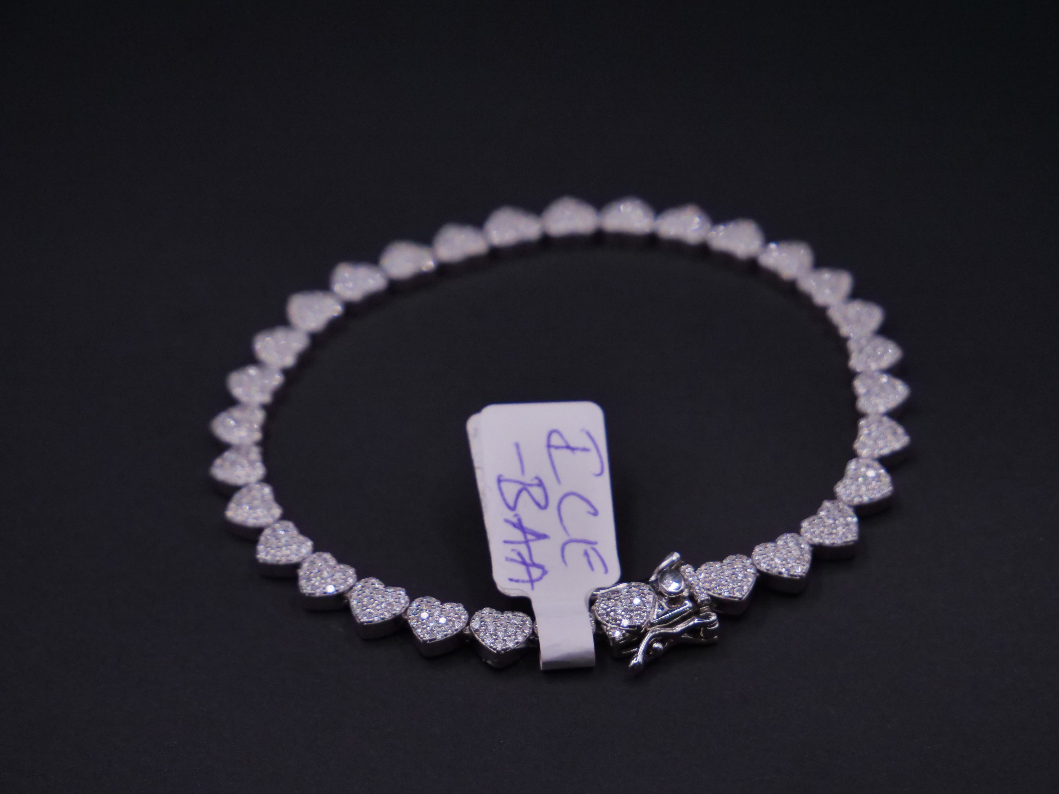 Pavé Diamond Heart Link Tennis Bracelet In White Gold