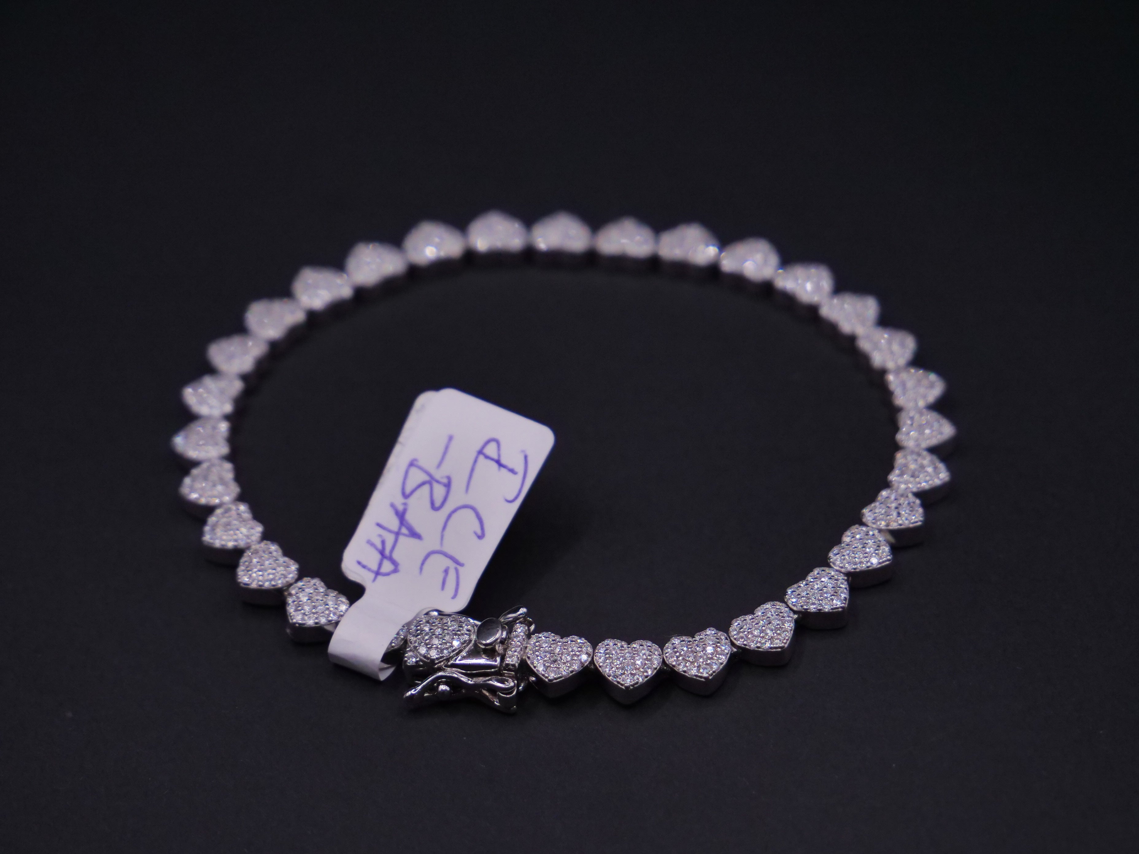 Pavé Diamond Heart Link Tennis Bracelet In White Gold