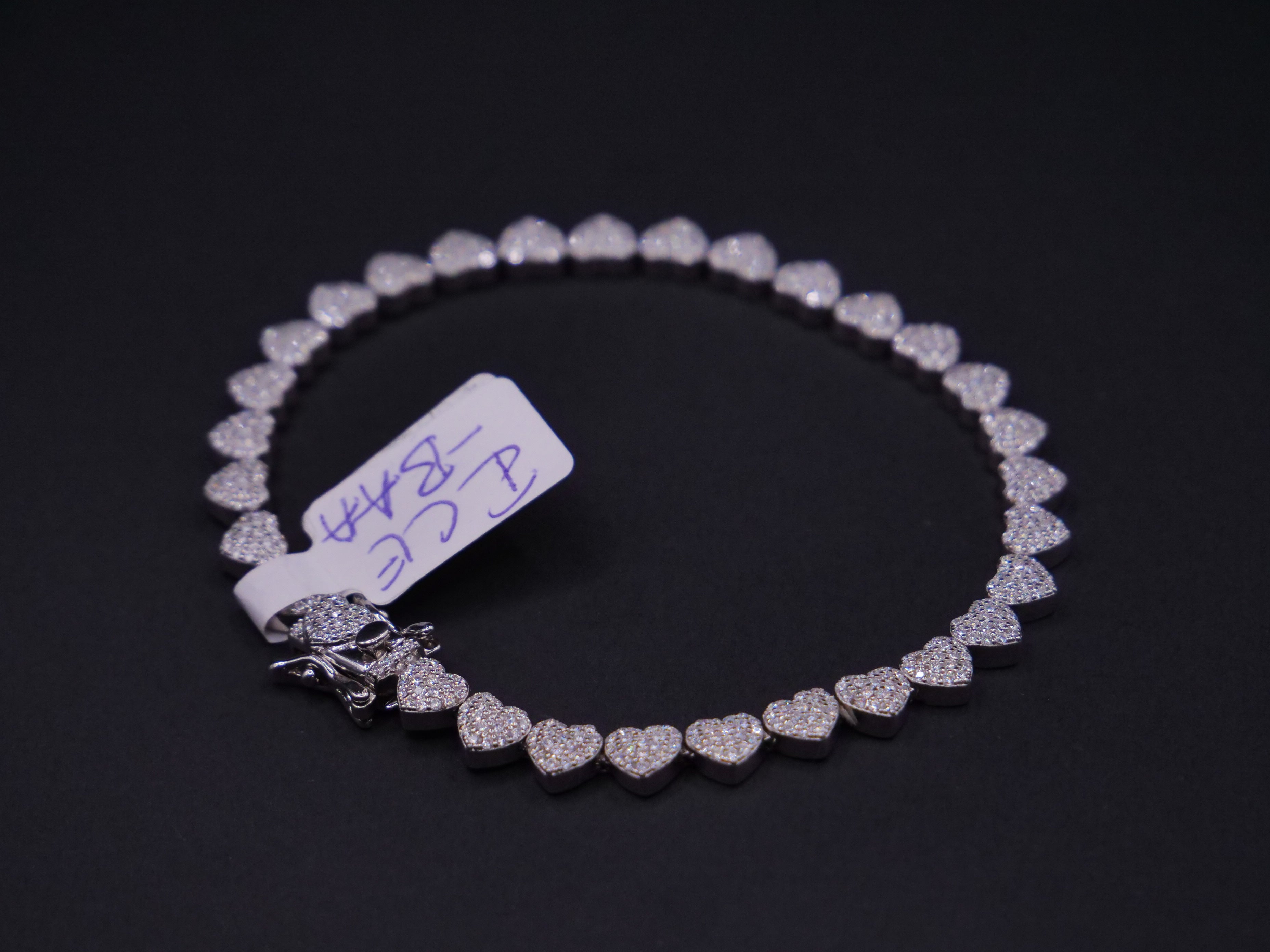 Pavé Diamond Heart Link Tennis Bracelet In White Gold