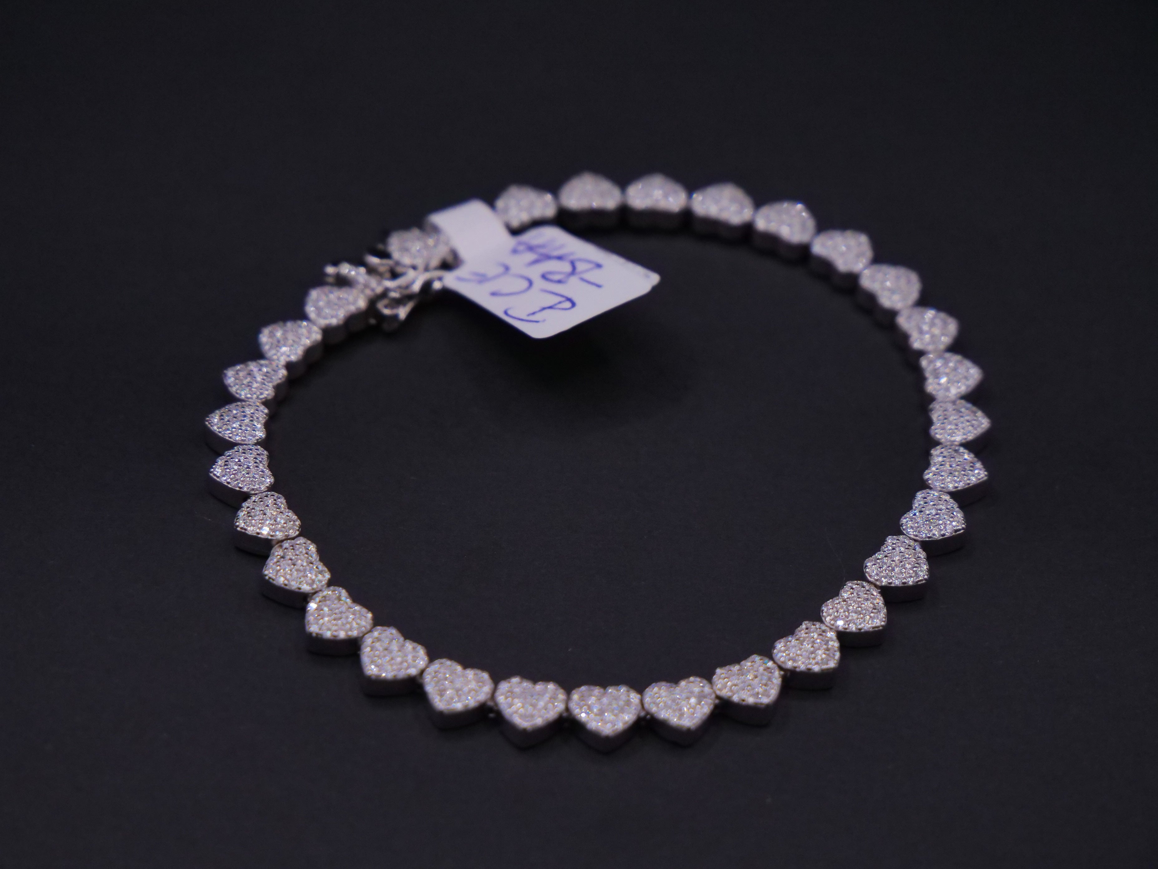 Pavé Diamond Heart Link Tennis Bracelet In White Gold