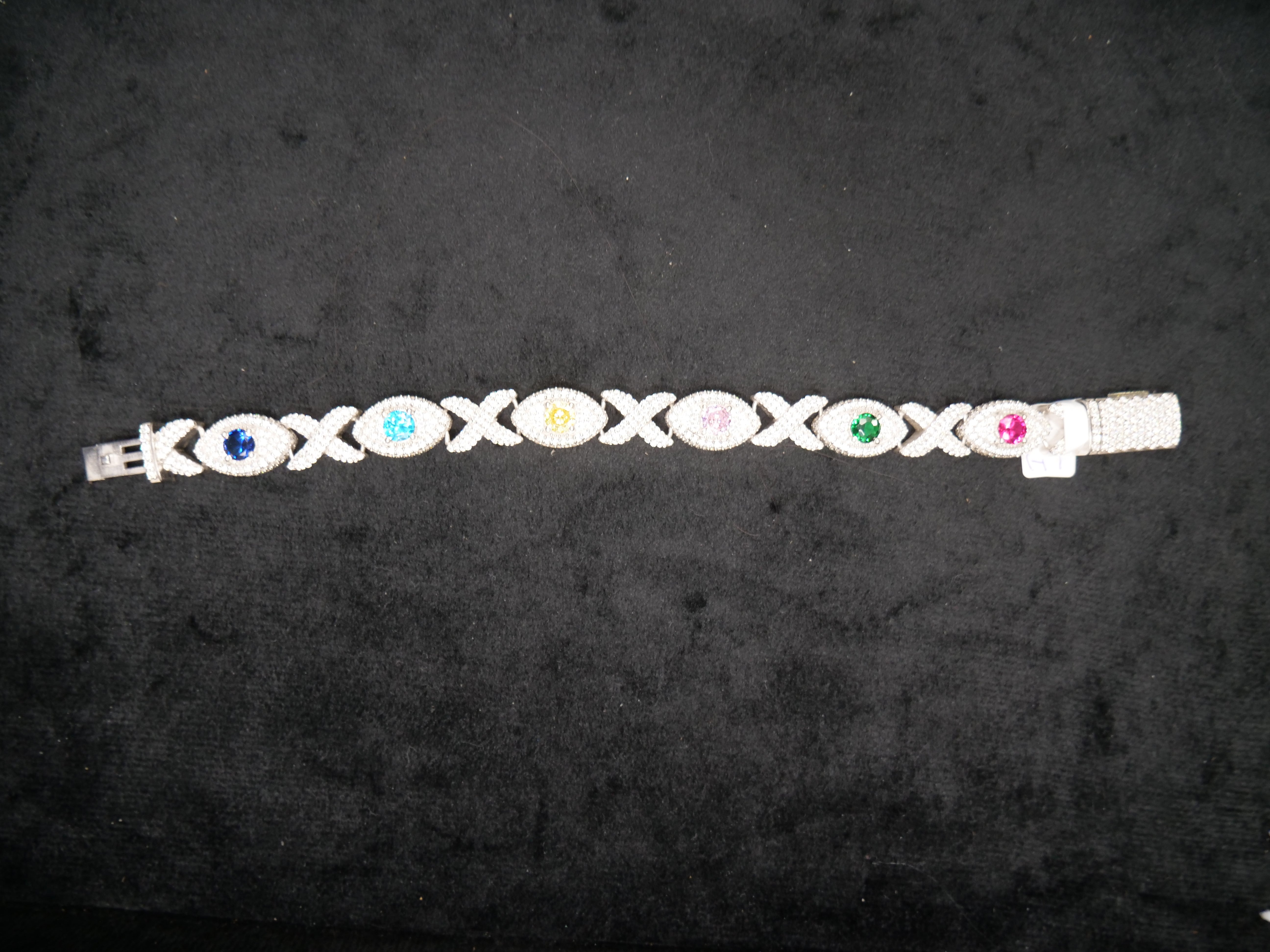 Pavé Diamond Multi-Gemstone XO Link Bracelet In White Gold