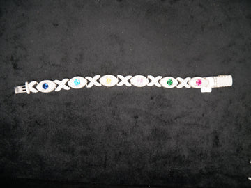 Pavé Diamond Multi-Gemstone XO Link Bracelet In White Gold