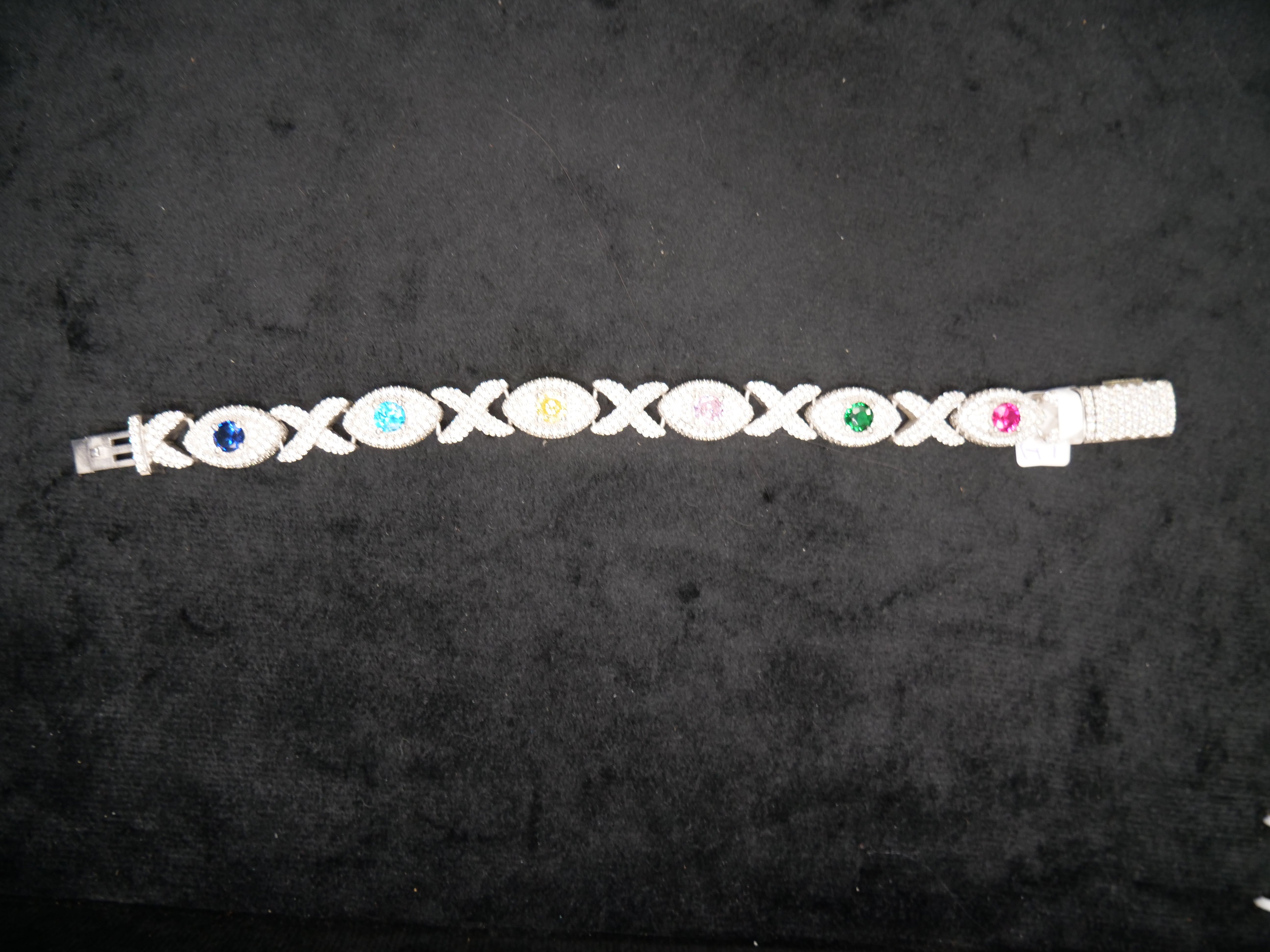 Pavé Diamond Multi-Gemstone XO Link Bracelet In White Gold