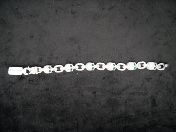 Pavé Diamond Skull Link Bracelet With Emerald Eyes In White Gold