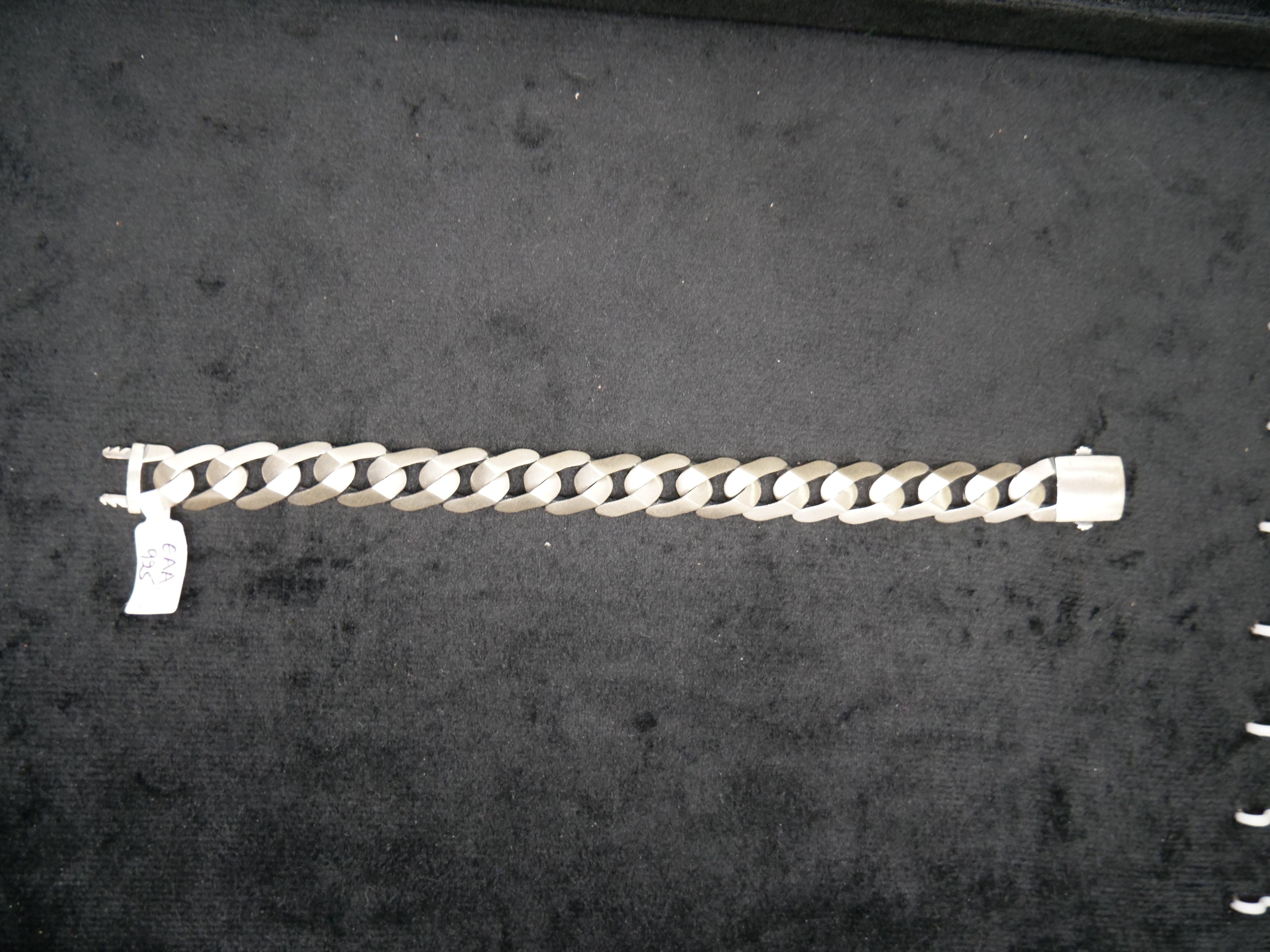 Brushed Curb Link Chain Bracelet In Sterling Silver