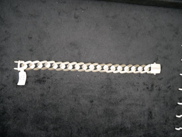 Brushed Curb Link Chain Bracelet In Sterling Silver