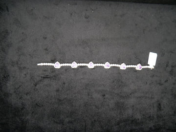 Heart-Cut Amethyst Halo Diamond Tennis Bracelet In White Gold