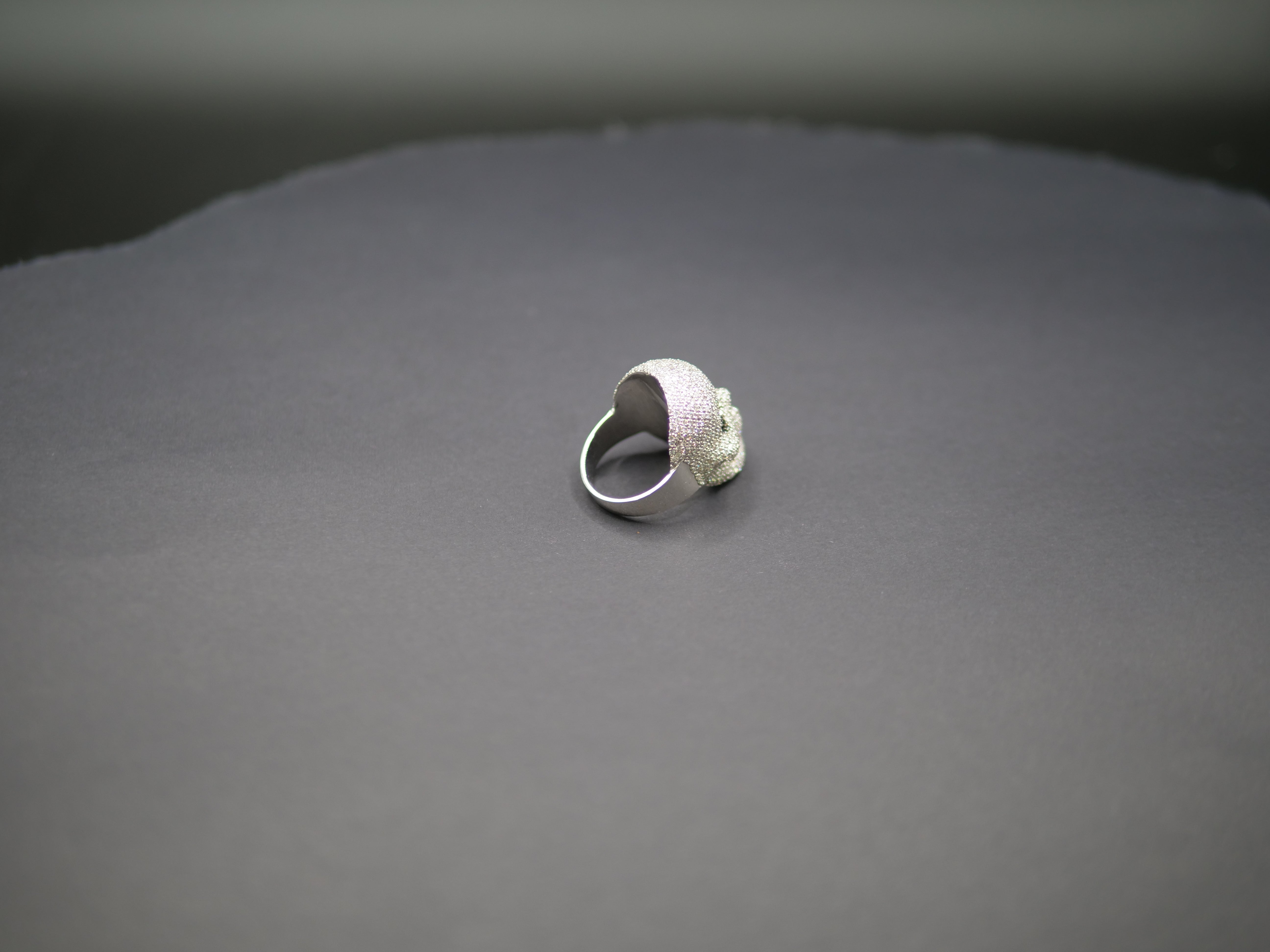 Iced Out Full Pavé Moissanite Skull Statement Ring In Sterling Silver