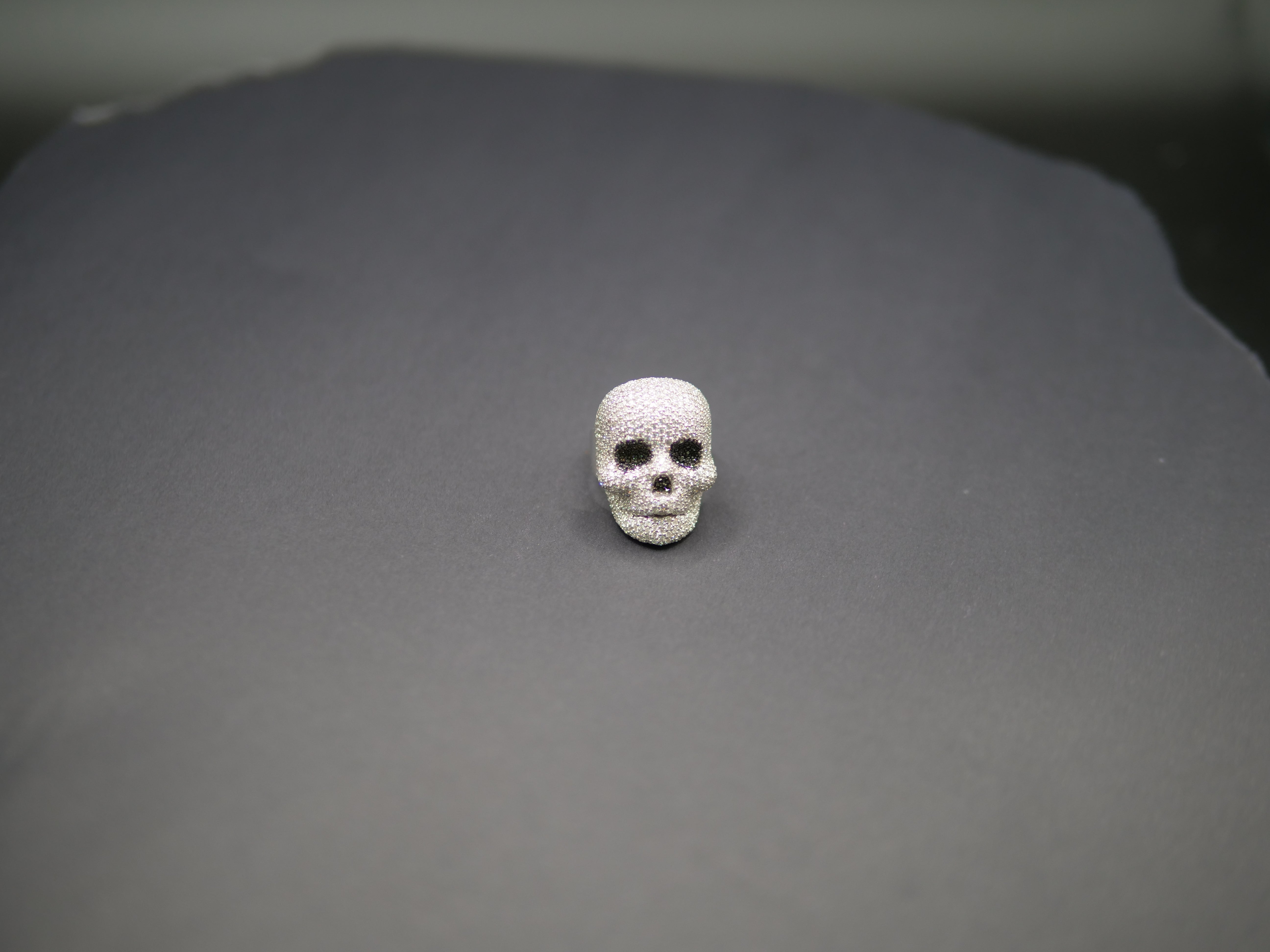 Iced Out Full Pavé Moissanite Skull Statement Ring In Sterling Silver