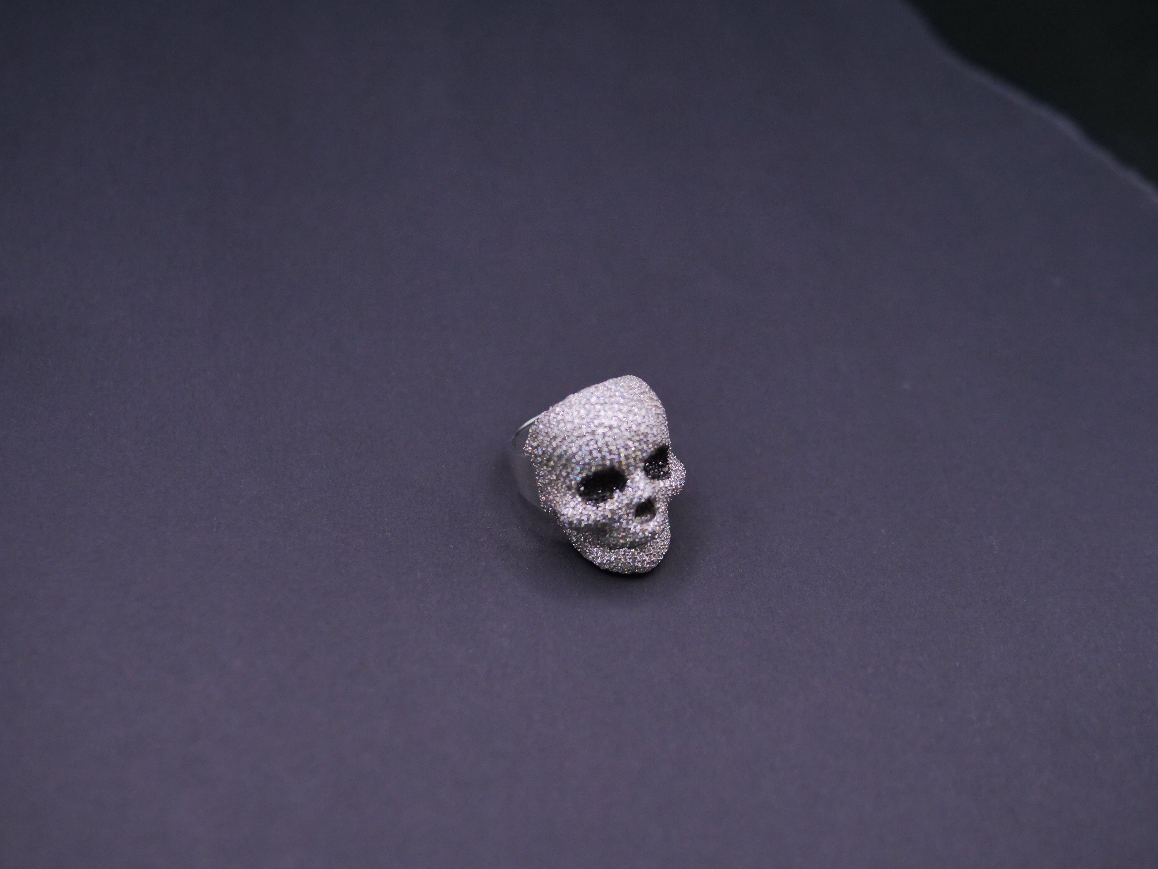 Iced Out Full Pavé Moissanite Skull Statement Ring In Sterling Silver