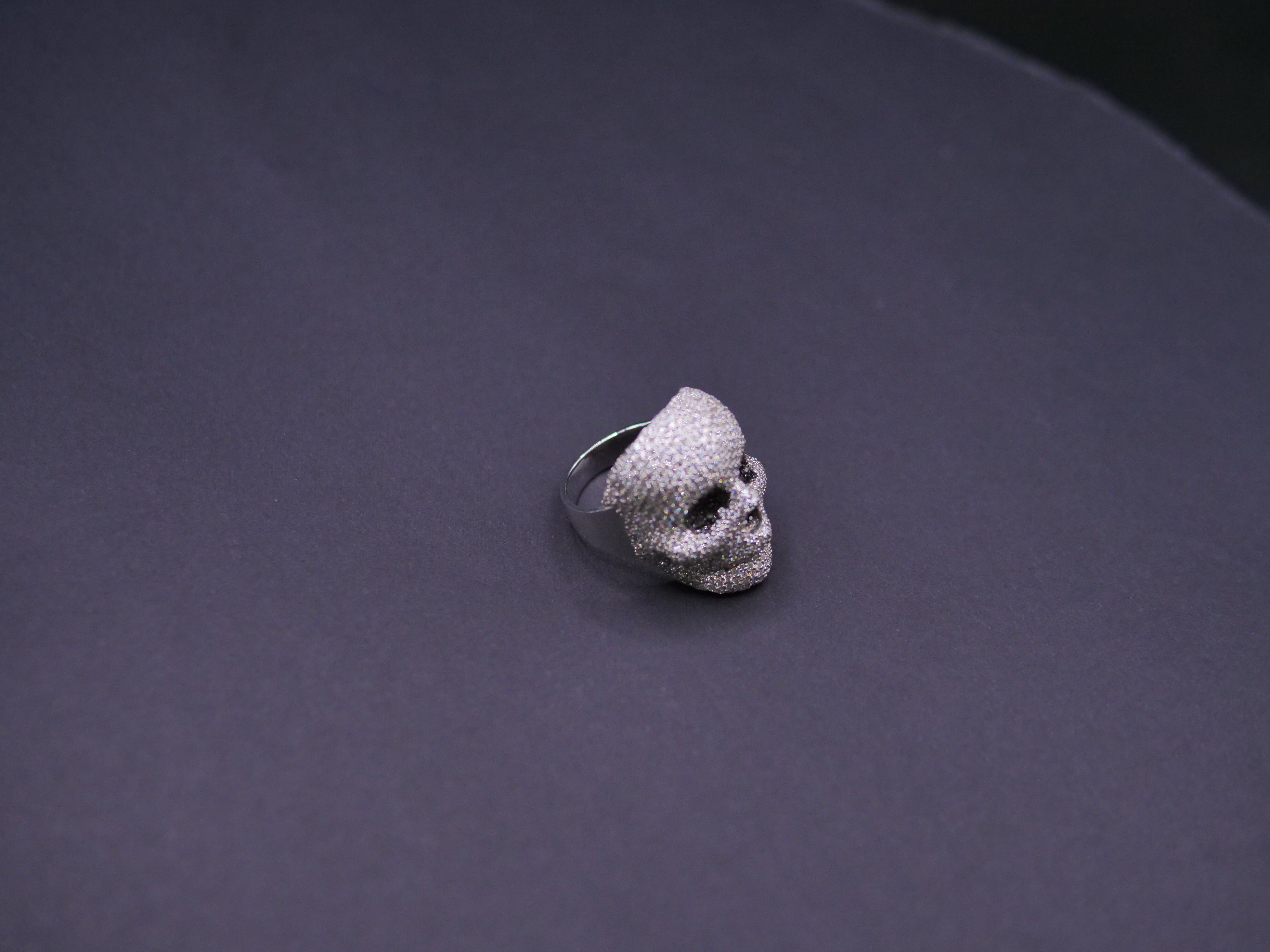 Iced Out Full Pavé Moissanite Skull Statement Ring In Sterling Silver