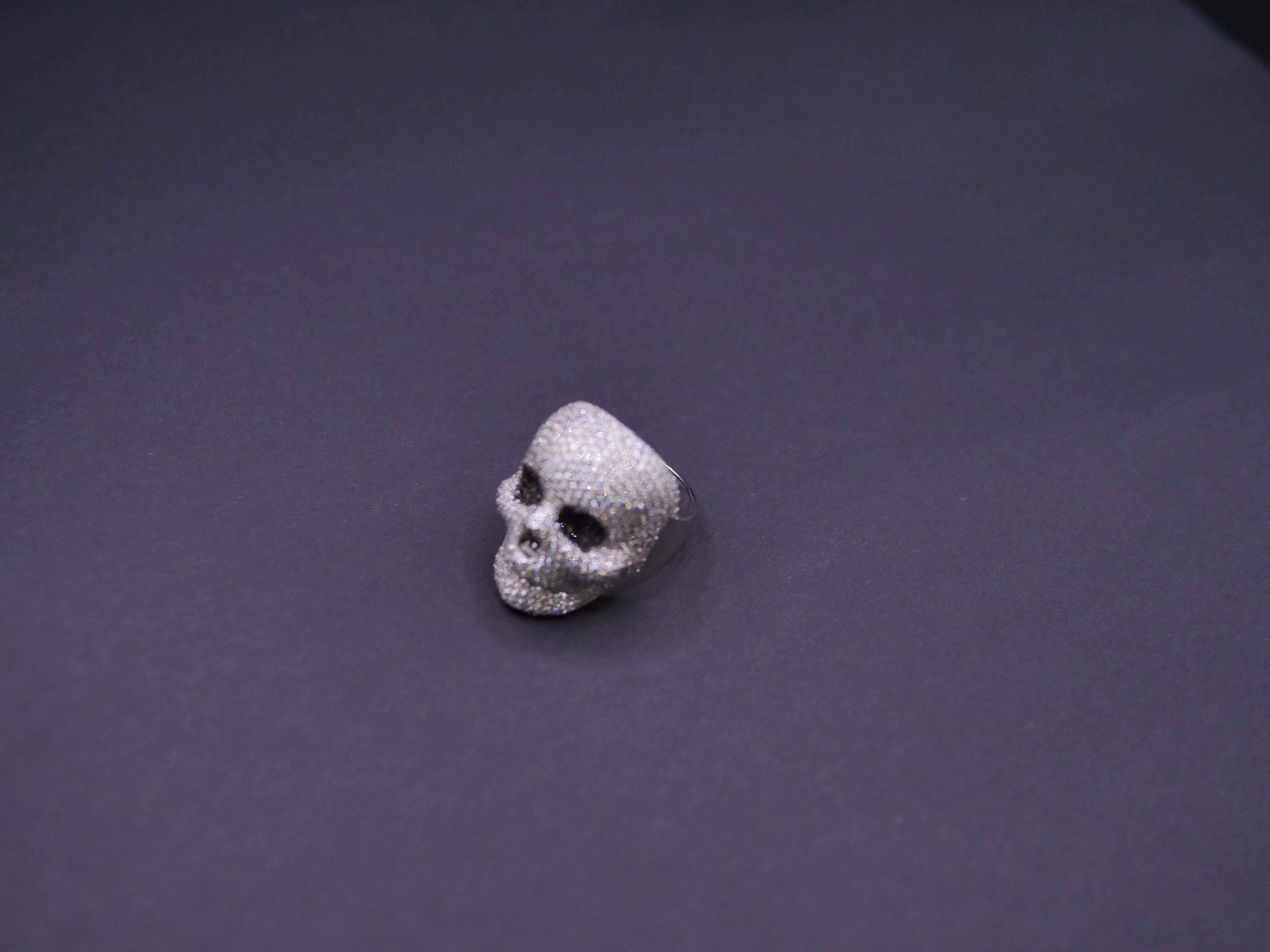 Iced Out Full Pavé Moissanite Skull Statement Ring In Sterling Silver