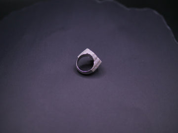 Baguette & Pavé Stone Four-Petal Floral Statement Ring In Silver