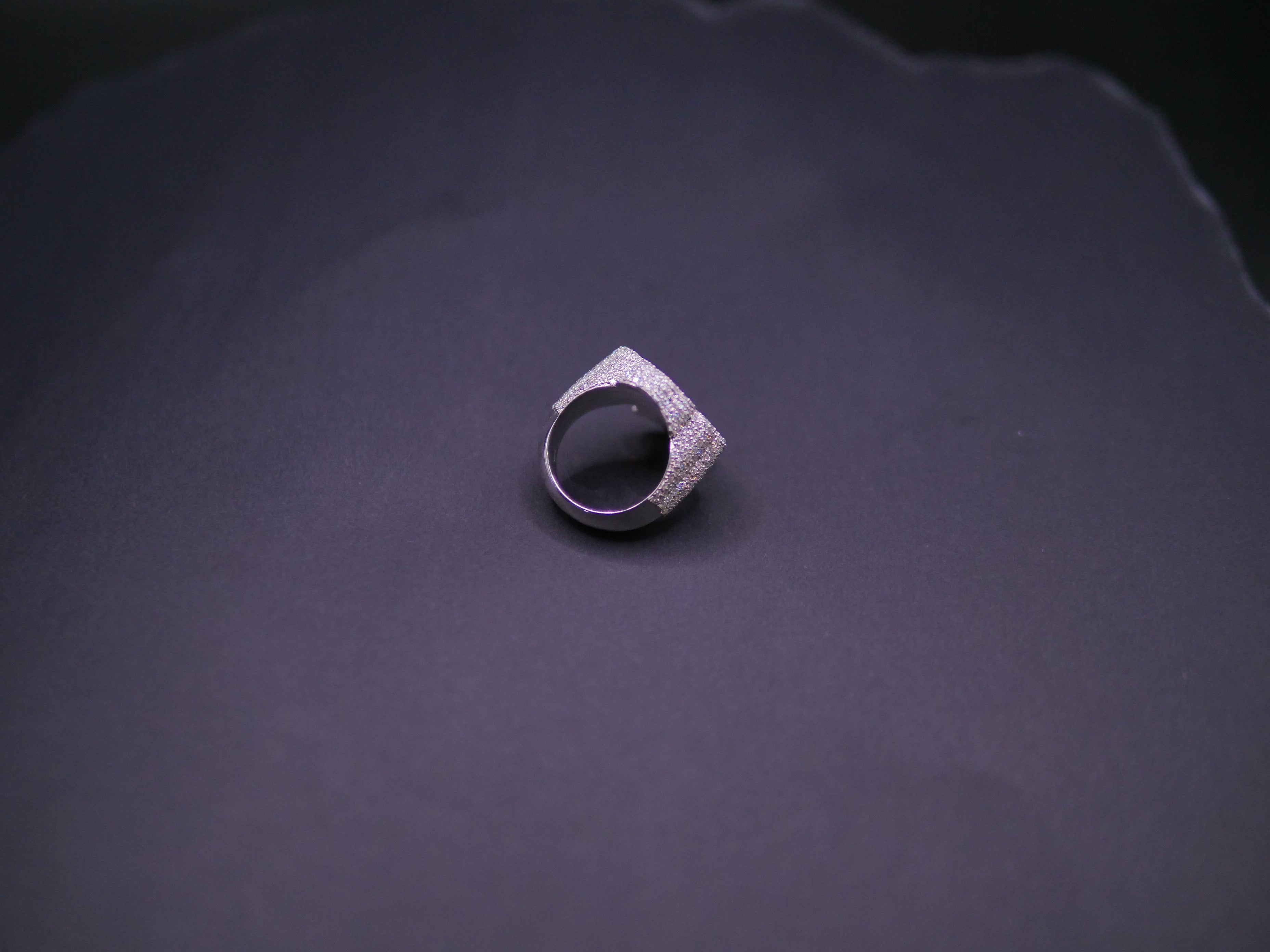 Baguette & Pavé Stone Four-Petal Floral Statement Ring In Silver