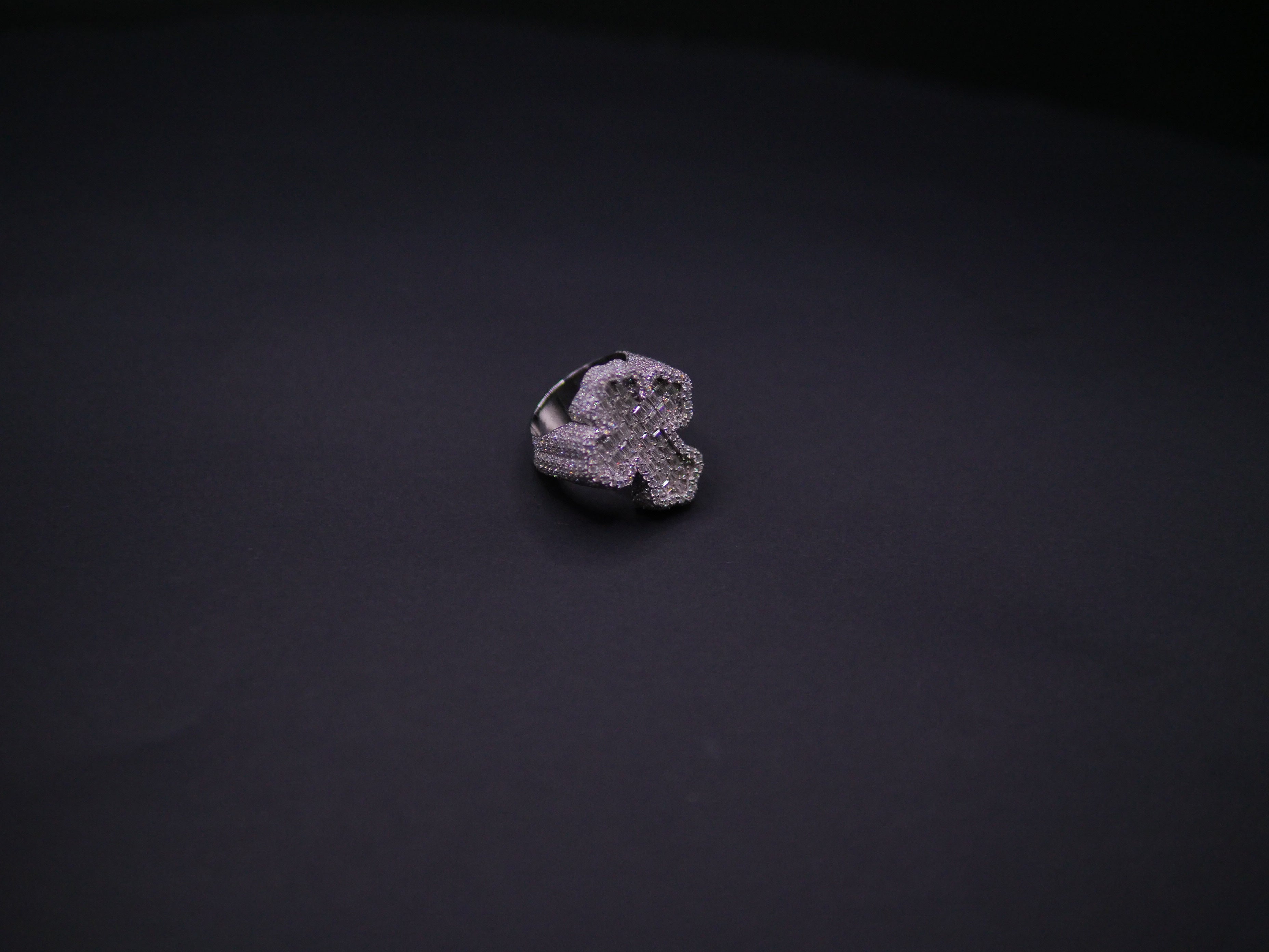 Baguette & Pavé Stone Four-Petal Floral Statement Ring In Silver