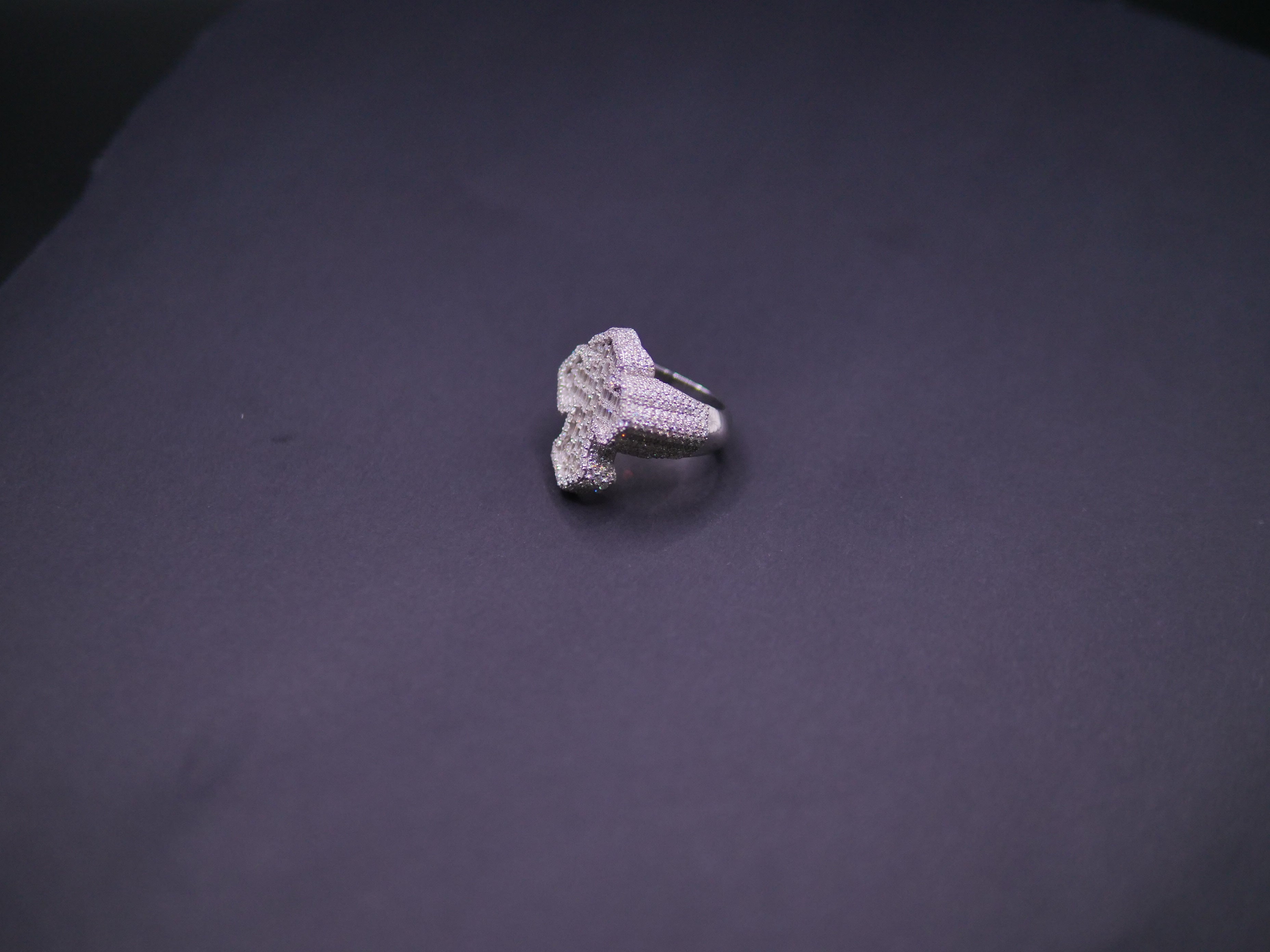 Baguette & Pavé Iced Out Cross Statement Ring In Silver
