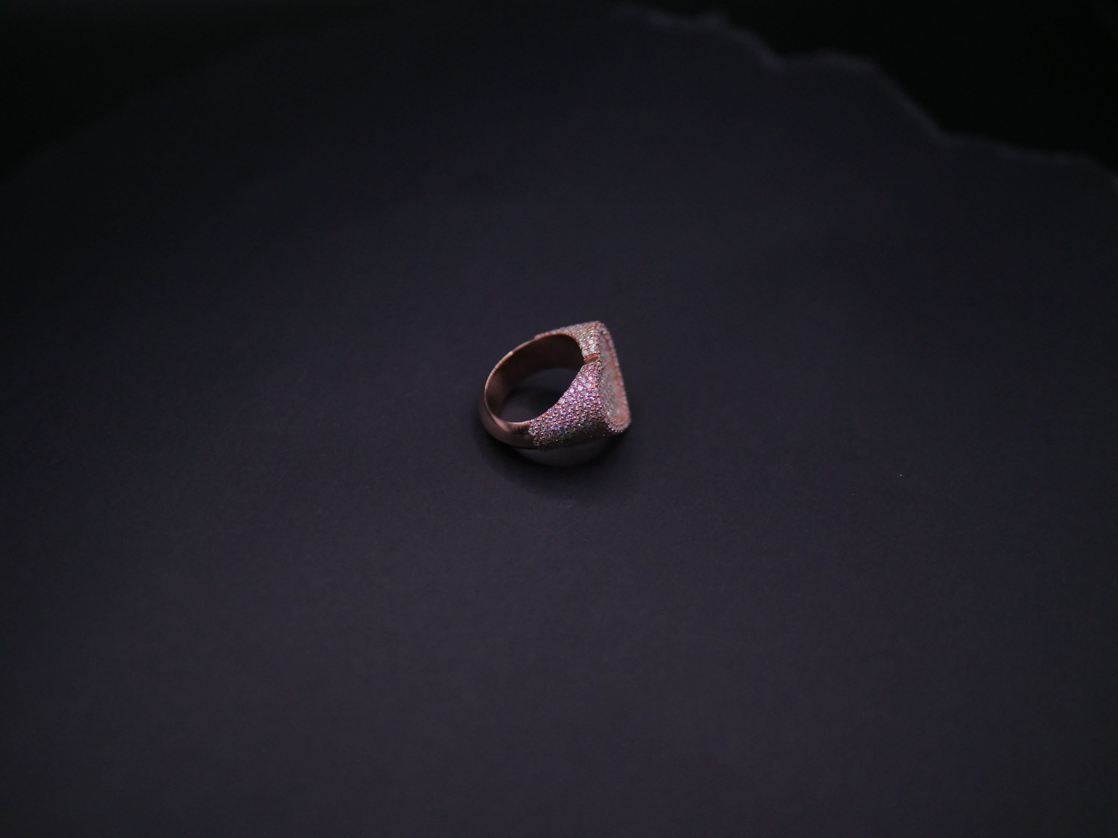 Rose Gold Pavé Heart Signet Ring Fully Iced In White CZ Stones